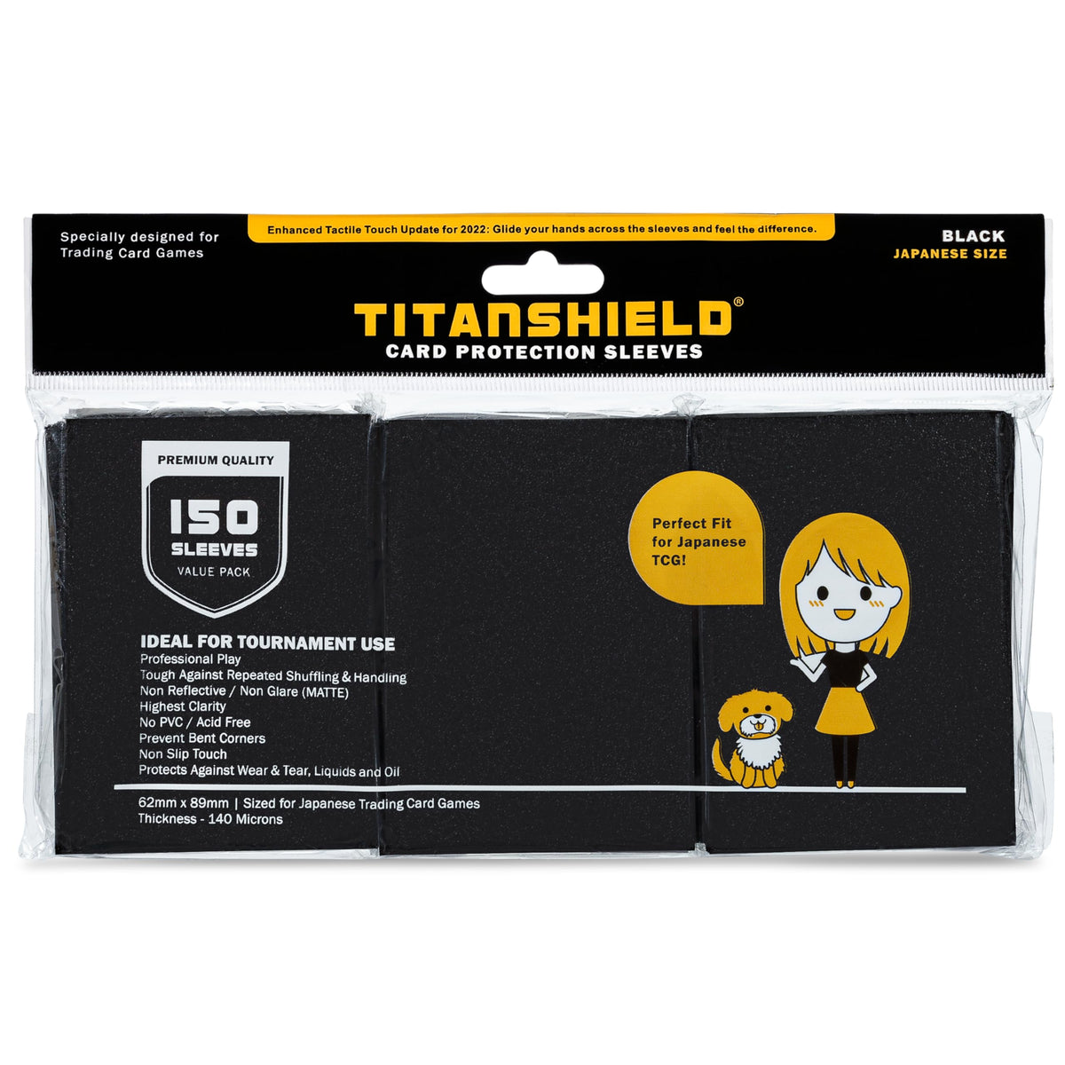 TitanShield 150 Sleeve Black | Small Japanese Sized Card Sleeves (62x89mm) for Yu-Gi-Oh & Vanguard