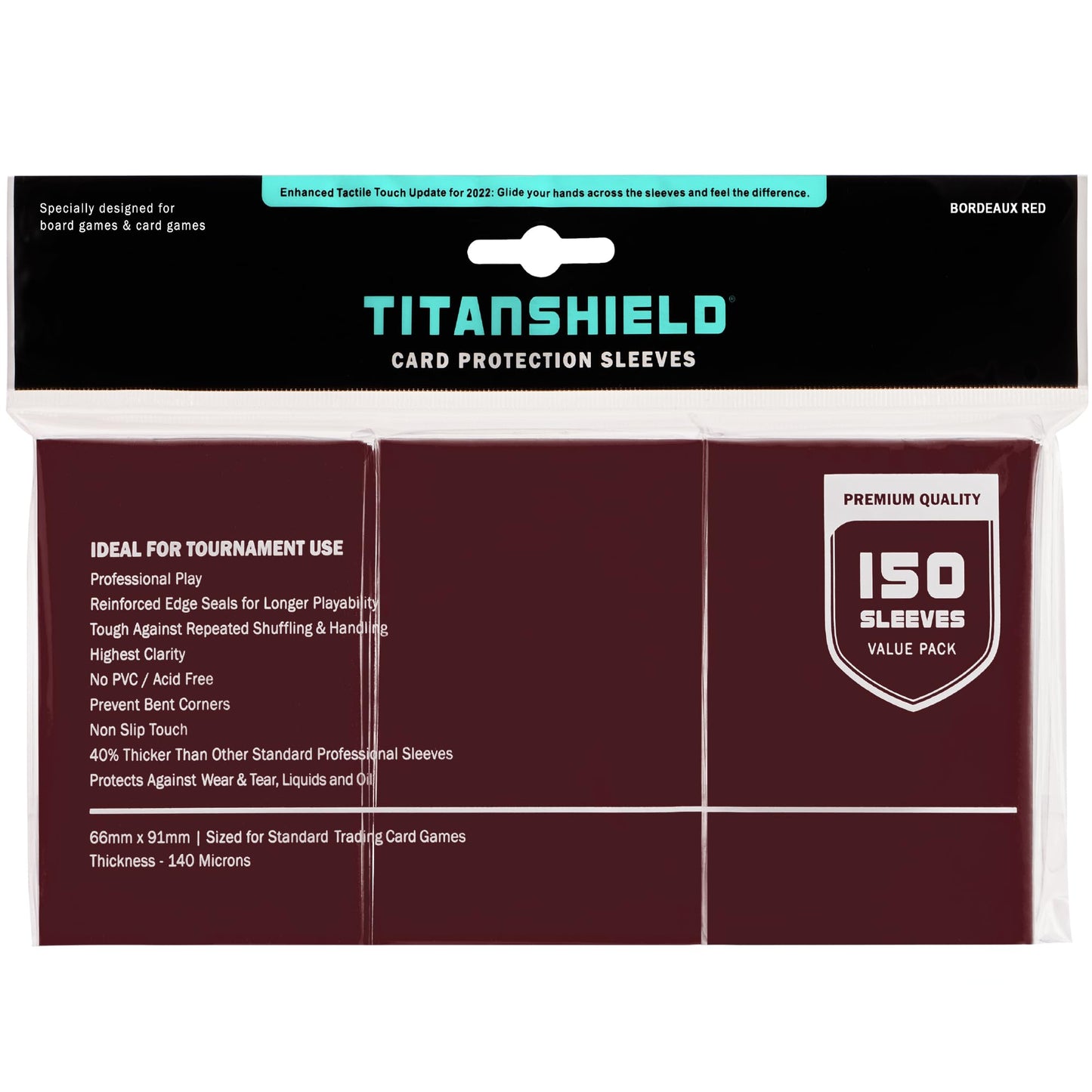 TitanShield Premium Card Sleeves – 150 Standard 66x91mm, Bordeaux Red – Compatible with Pokemon, One Piece, Lorcana, Flesh & Blood, MTG