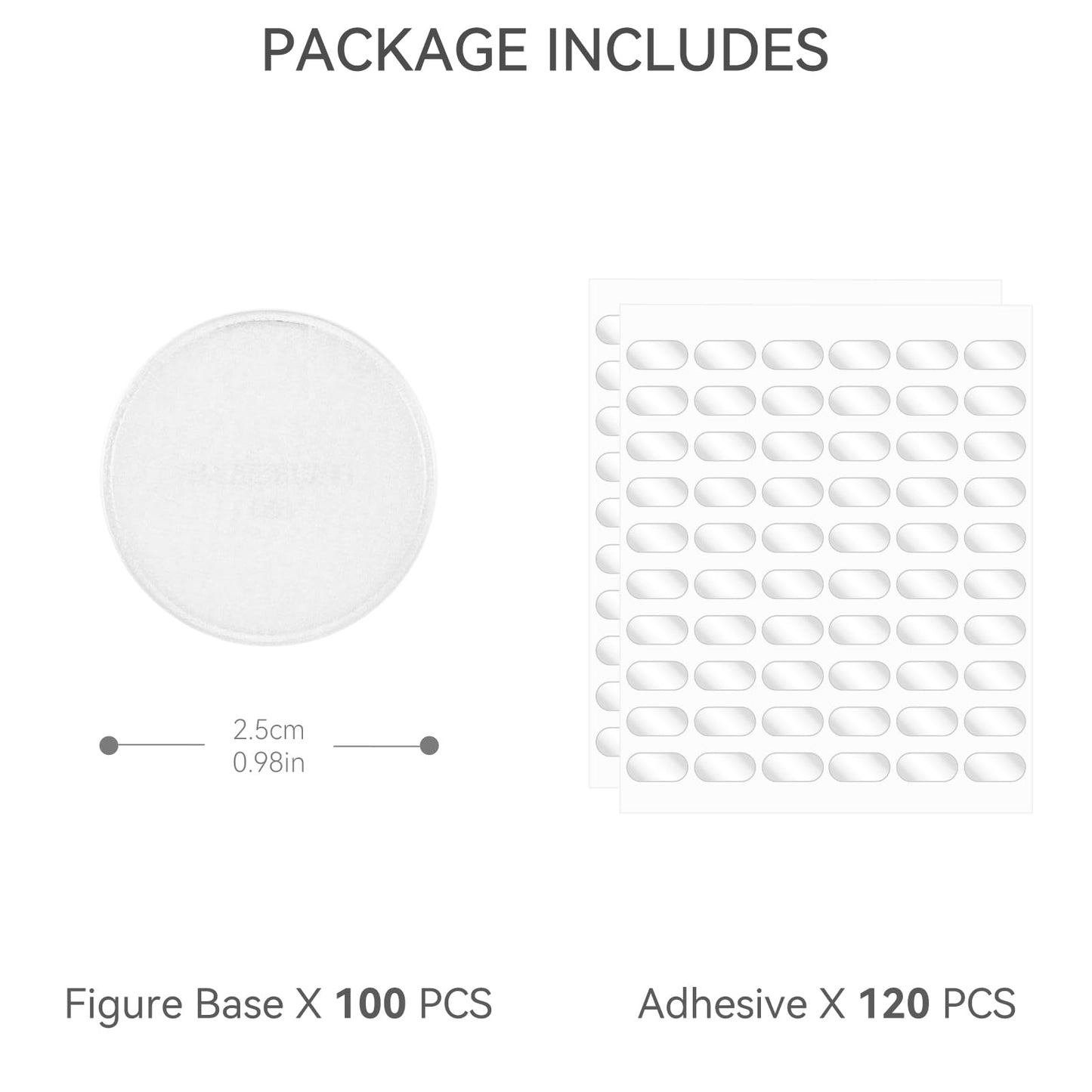 Titawu 100Pcs Mini Base Set + 120 Adhesives, 25mm Clear Round Bases for Gaming Miniatures