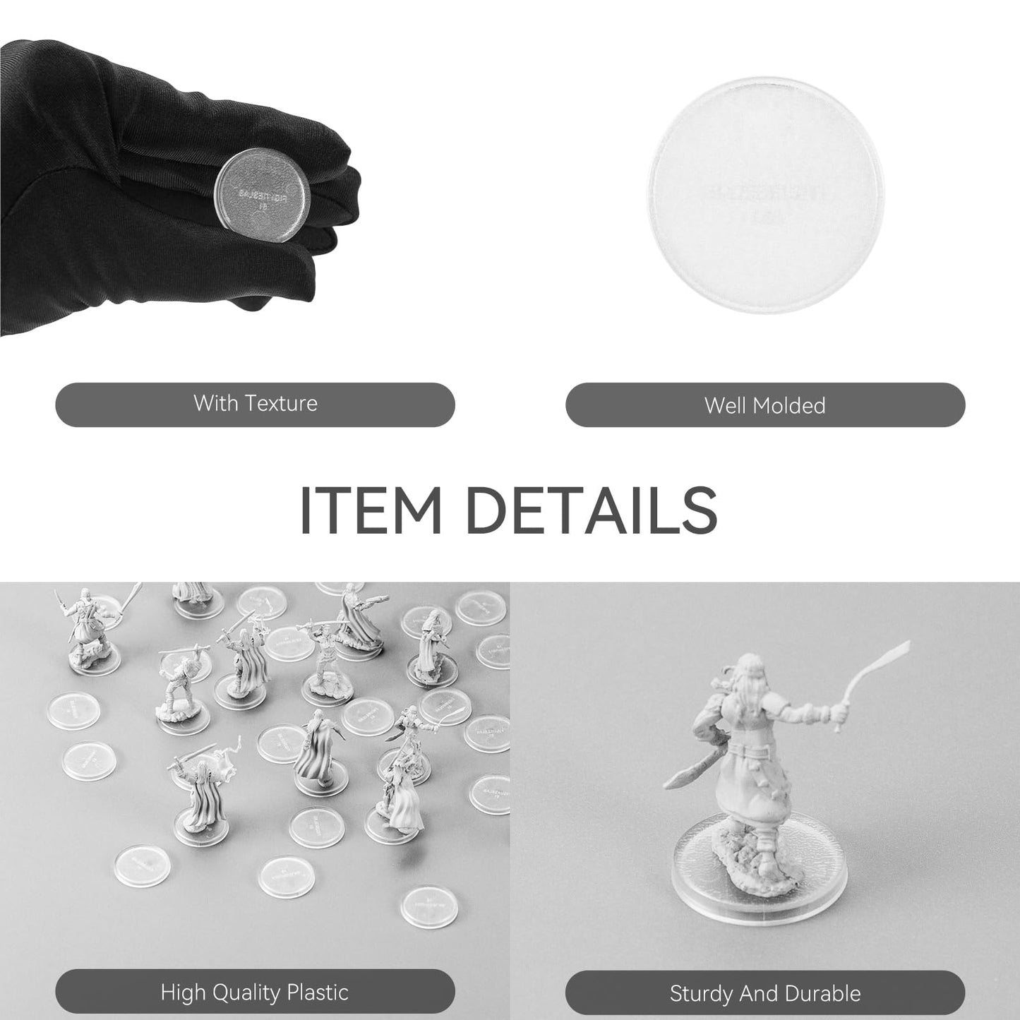 Titawu 100Pcs Mini Base Set + 120 Adhesives, 25mm Clear Round Bases for Gaming Miniatures