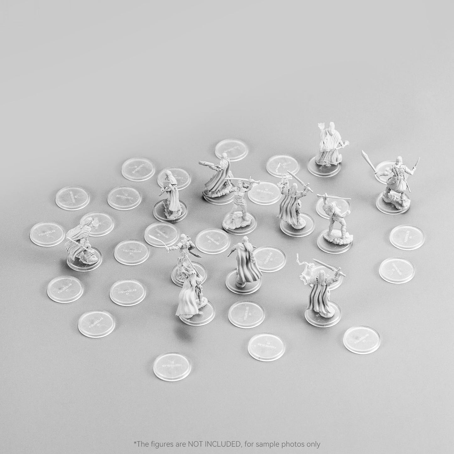 Titawu 100Pcs Mini Base Set + 120 Adhesives, 25mm Clear Round Bases for Gaming Miniatures