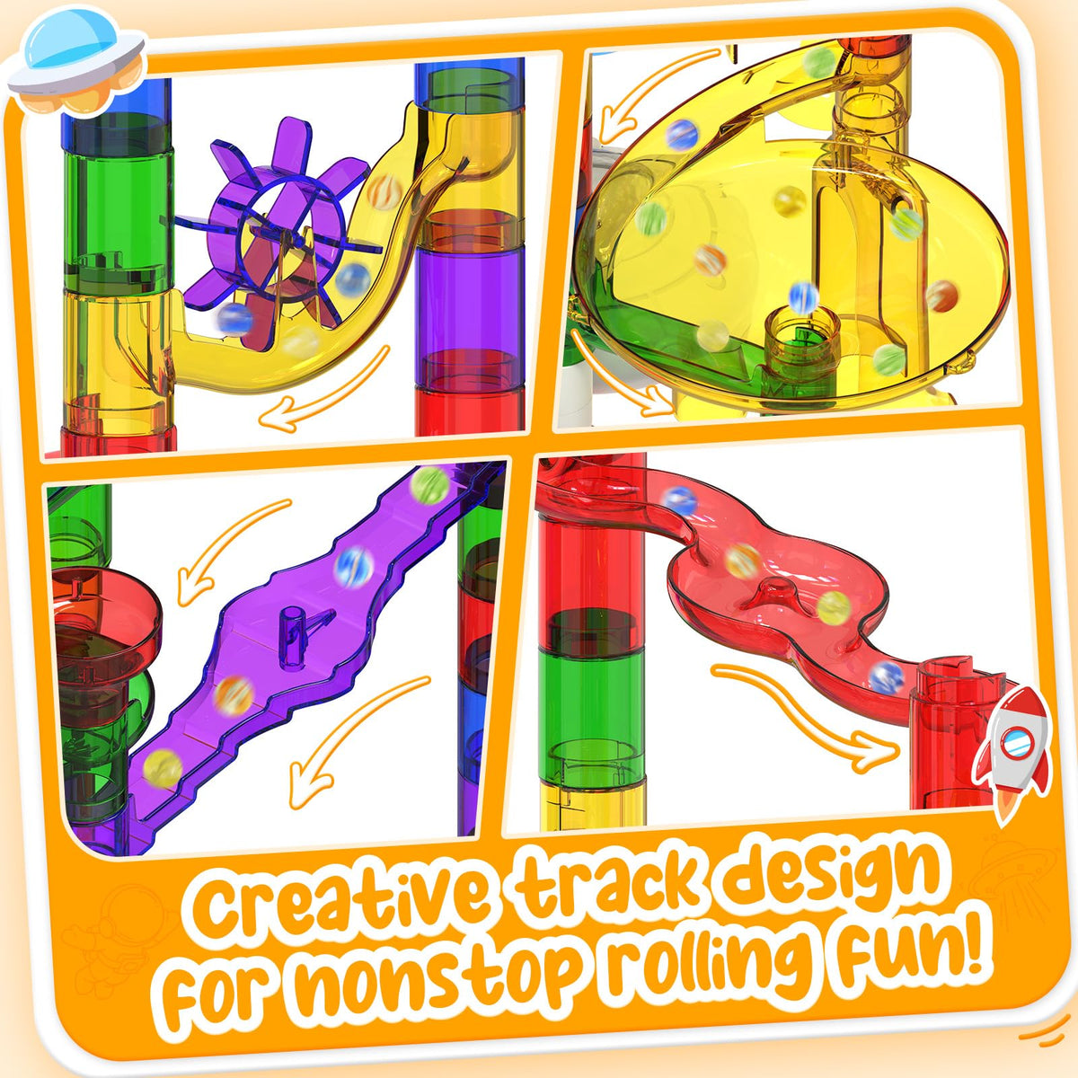Titenmaoyi Motorized Marble Run | Glow-in-the-Dark STEM Marble Toy for Kids 4-12 | Space-Themed Construction