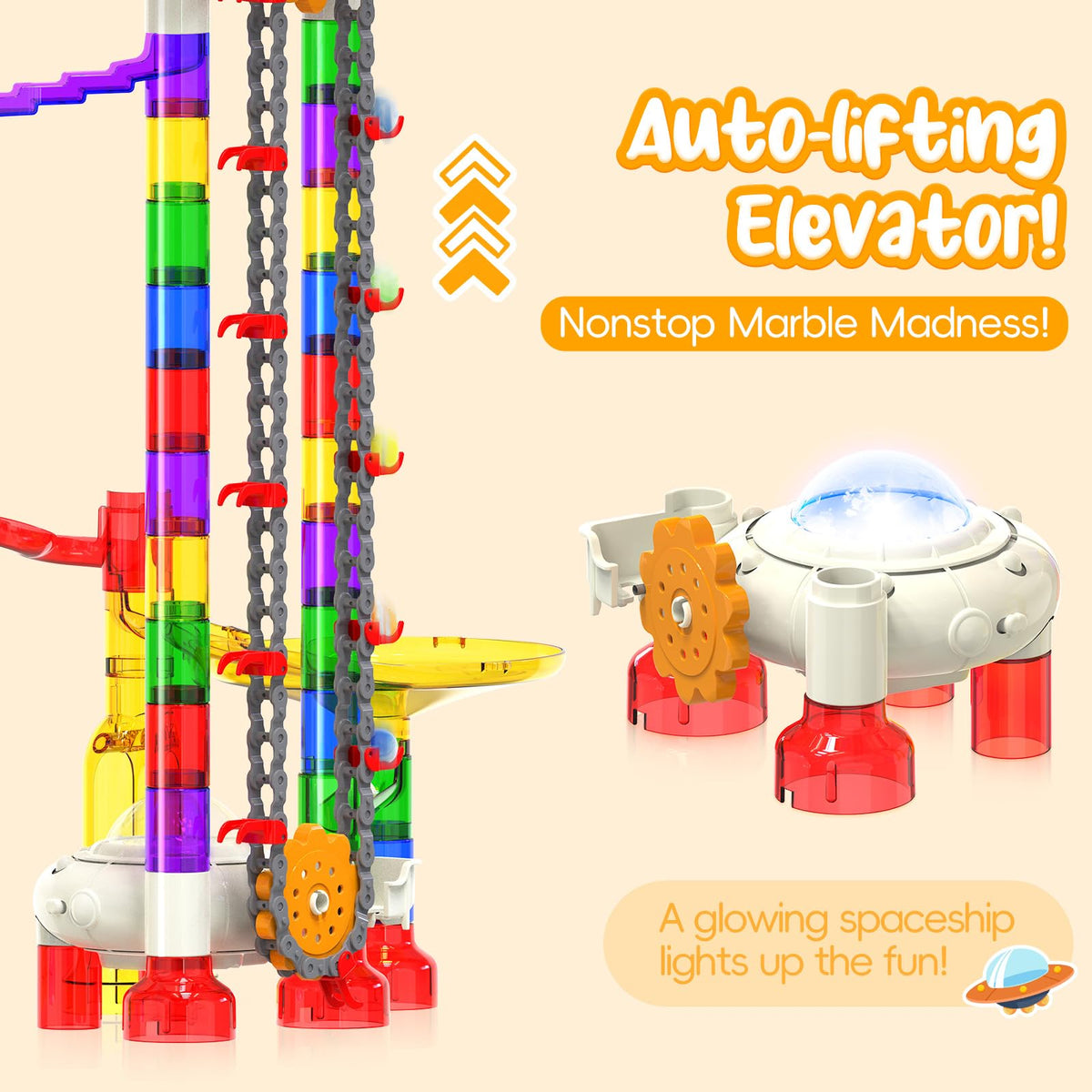 Titenmaoyi Motorized Marble Run | Glow-in-the-Dark STEM Marble Toy for Kids 4-12 | Space-Themed Construction
