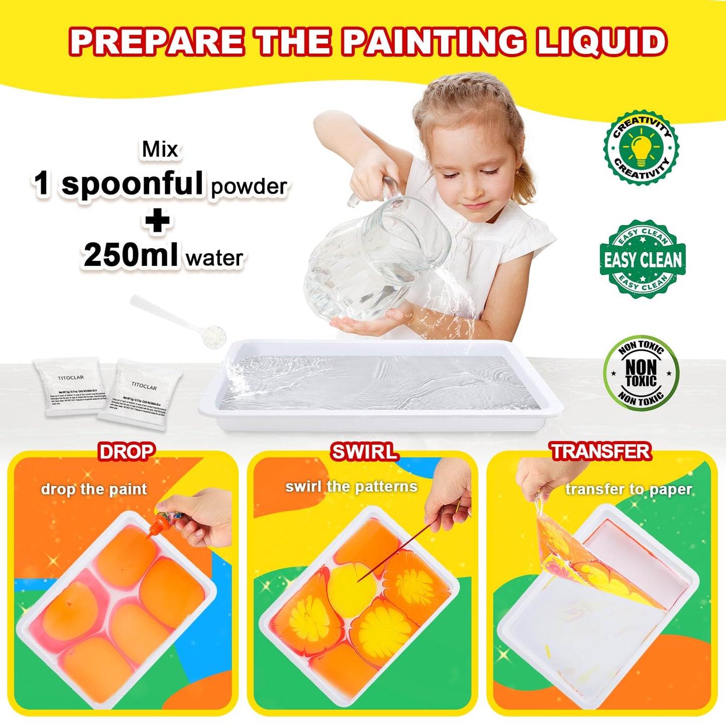 Titoclar Water Marbling Paint Kit — Creative Kids Art Set (10 Colors)