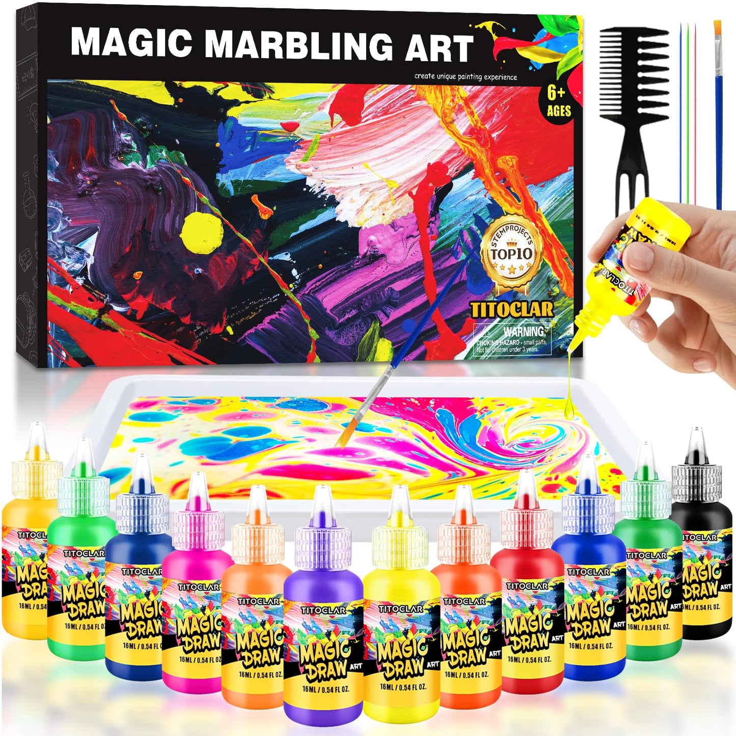Titoclar Water Marbling Paint Kit — Creative Kids Art Set (10 Colors)