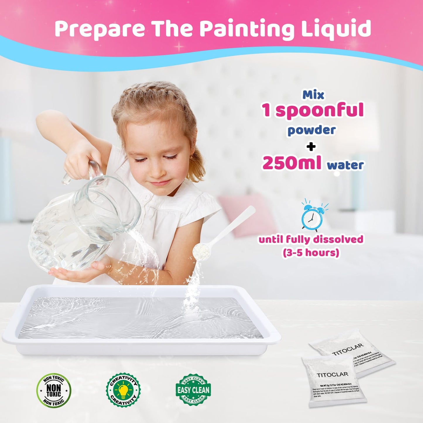 Titoclar Water Marbling Paint Kit for Kids – Mess-Free Colorful Swirls, STEM Craft Gift