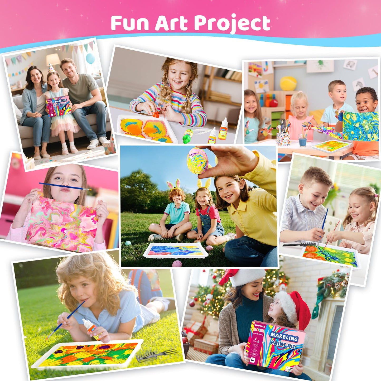 Titoclar Water Marbling Paint Kit for Kids – Mess-Free Colorful Swirls, STEM Craft Gift
