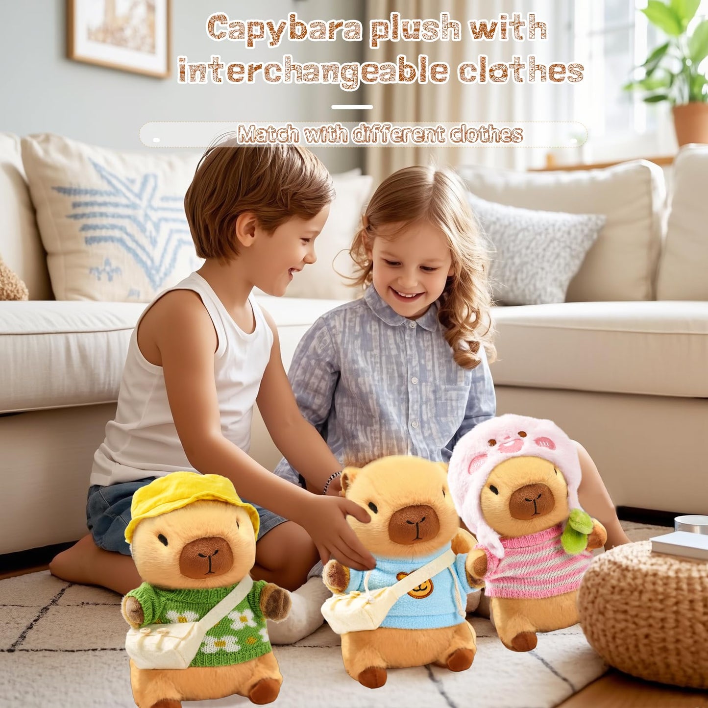 TITQWOP Brown Capybara Plush with 9 Outfits – Ultra-Soft Capybara Stuffed Animal for Kids