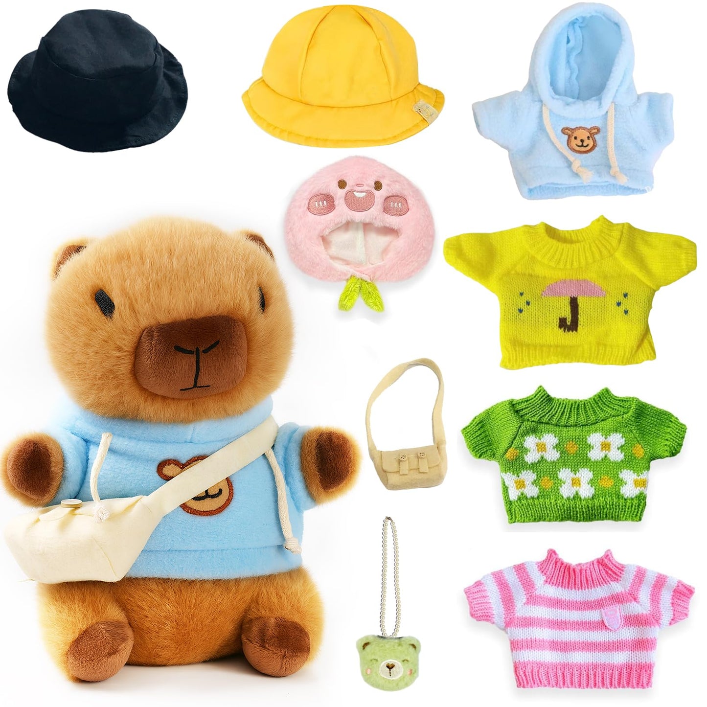 TITQWOP Brown Capybara Plush with 9 Outfits – Ultra-Soft Capybara Stuffed Animal for Kids