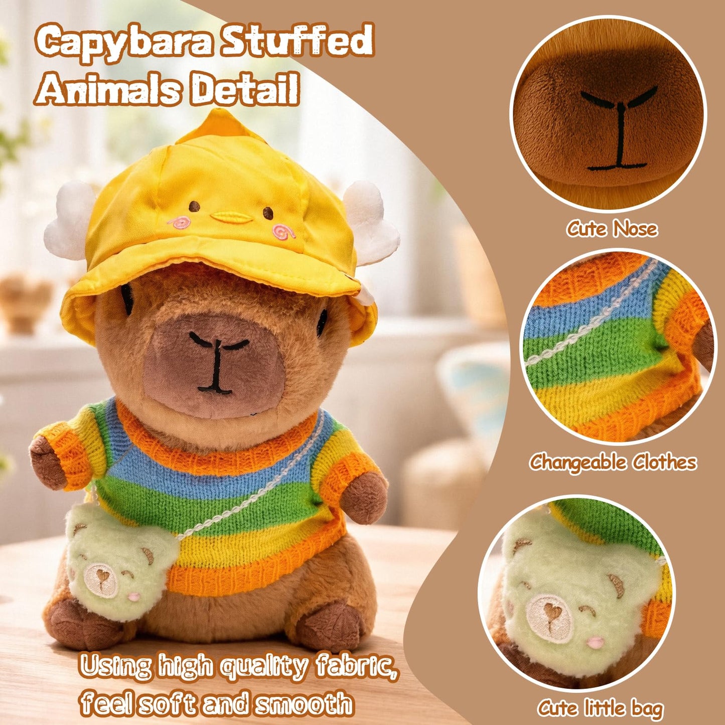 TITQWOP 10.2-Inch Brown Capybara Plush Toy with 9 Outfits and Accessories