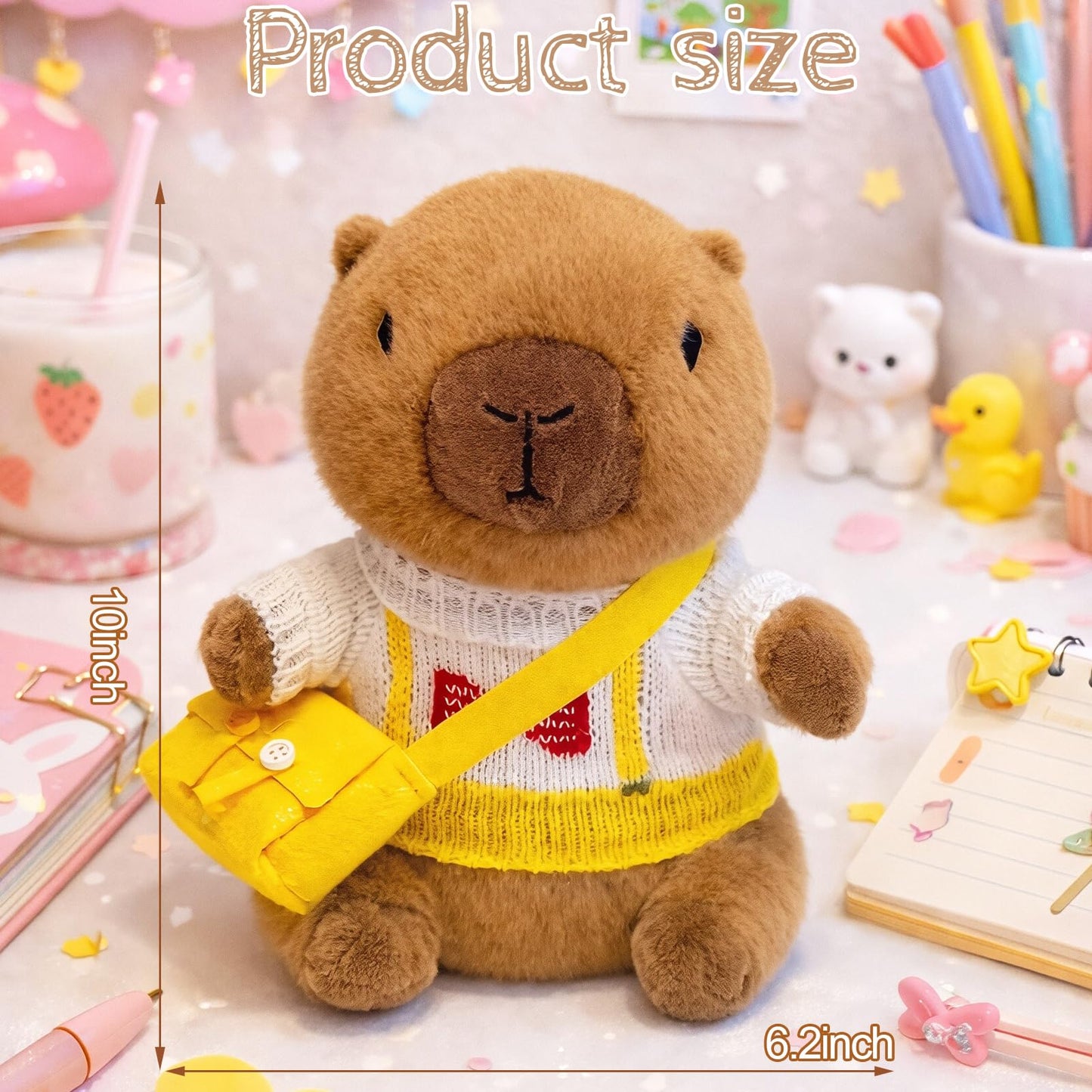 TITQWOP Capybara Plush Toy — 10.2-Inch Black Capybara with 9 Outfits & Accessories