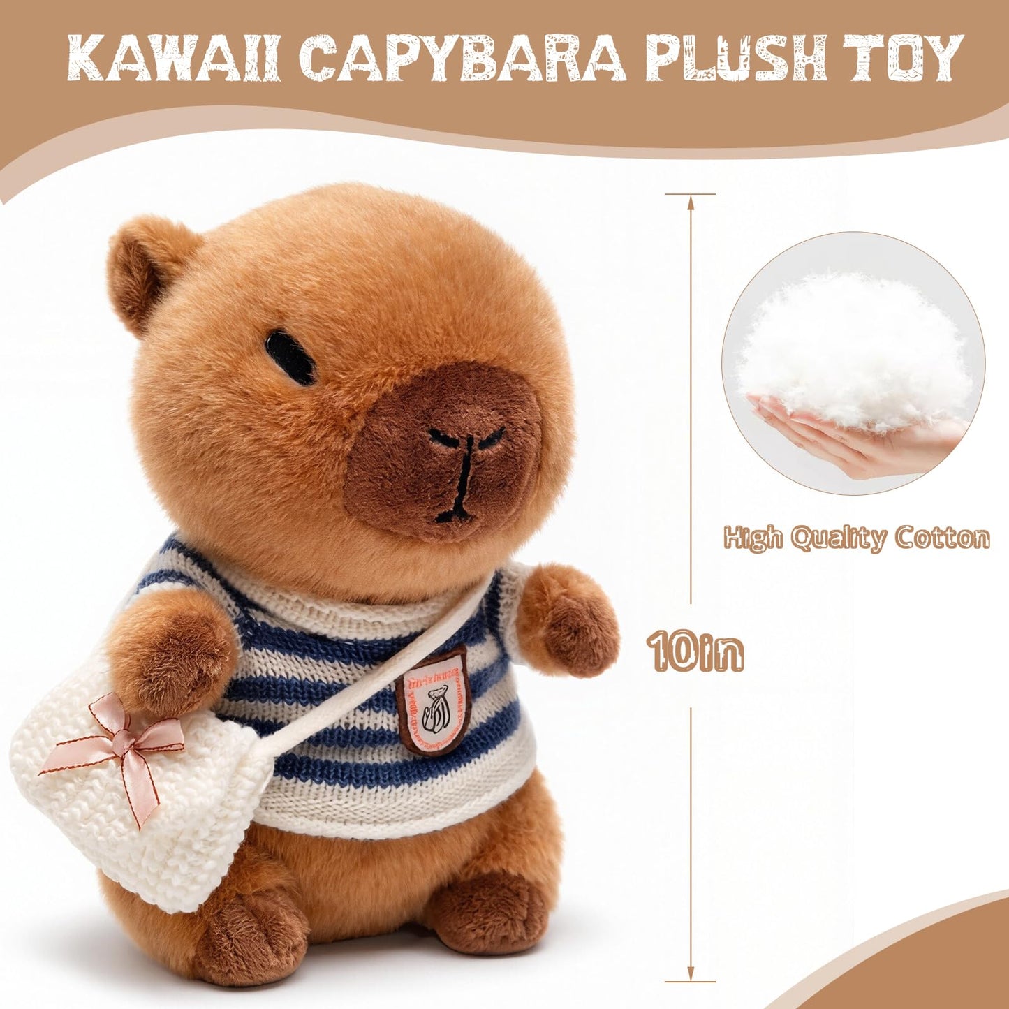 TITQWOP 10.2-Inch Brown Capybara Plush Toy with 9 Outfits and Accessories