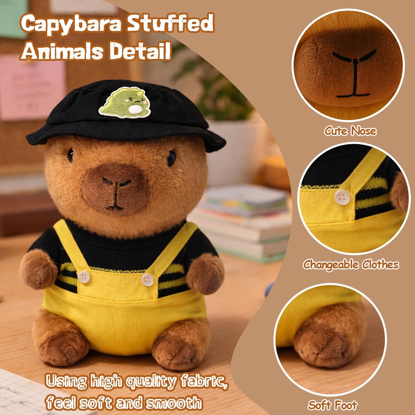 TITQWOP Capybara Plush Toy — 10.2-Inch Black Capybara with 9 Outfits & Accessories