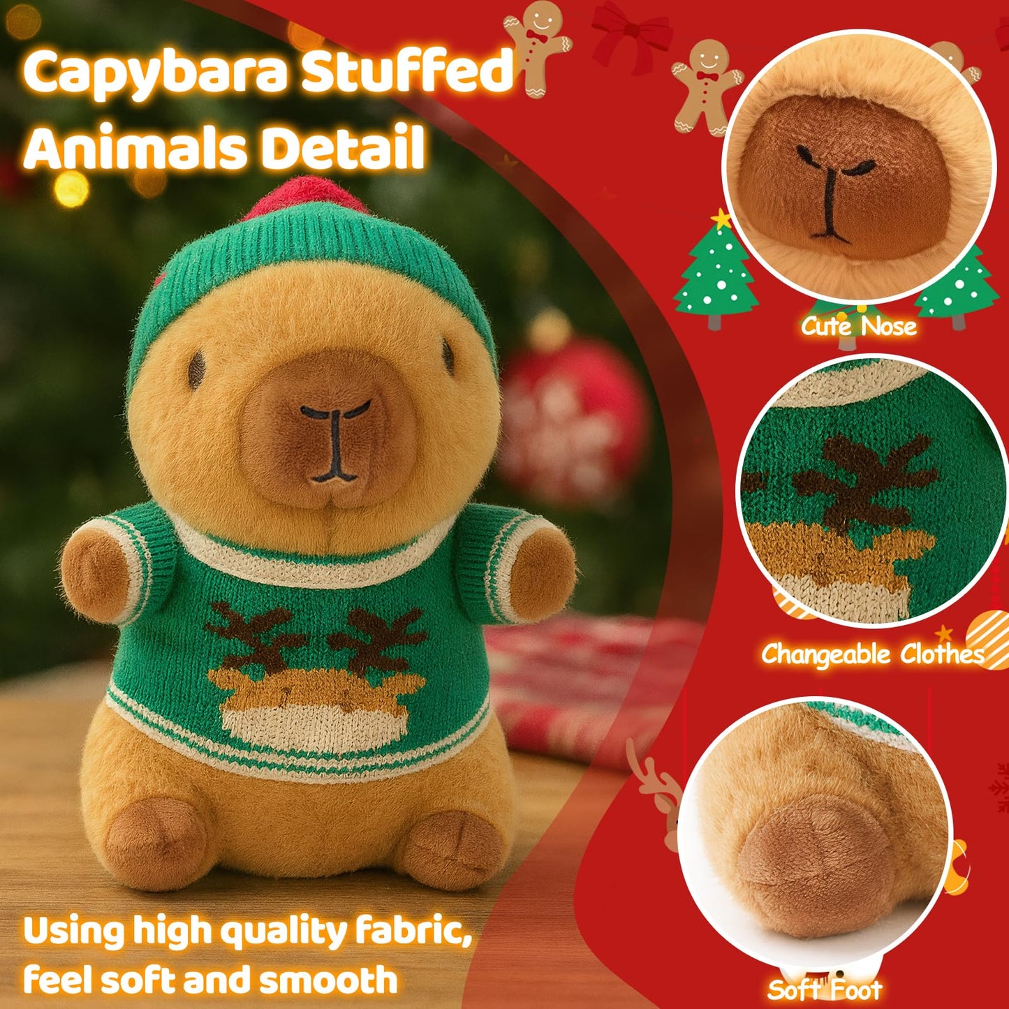 TITQWOP 10.2-inch Red Capybara Plush Toy with 9 Clothes and Accessories