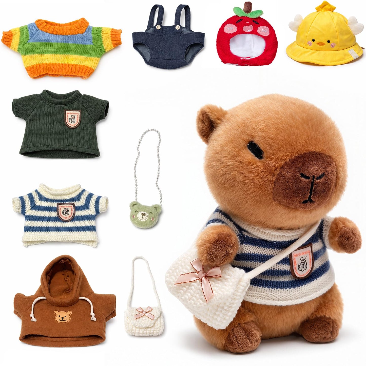 TITQWOP 10.2-Inch Brown Capybara Plush Toy with 9 Outfits and Accessories
