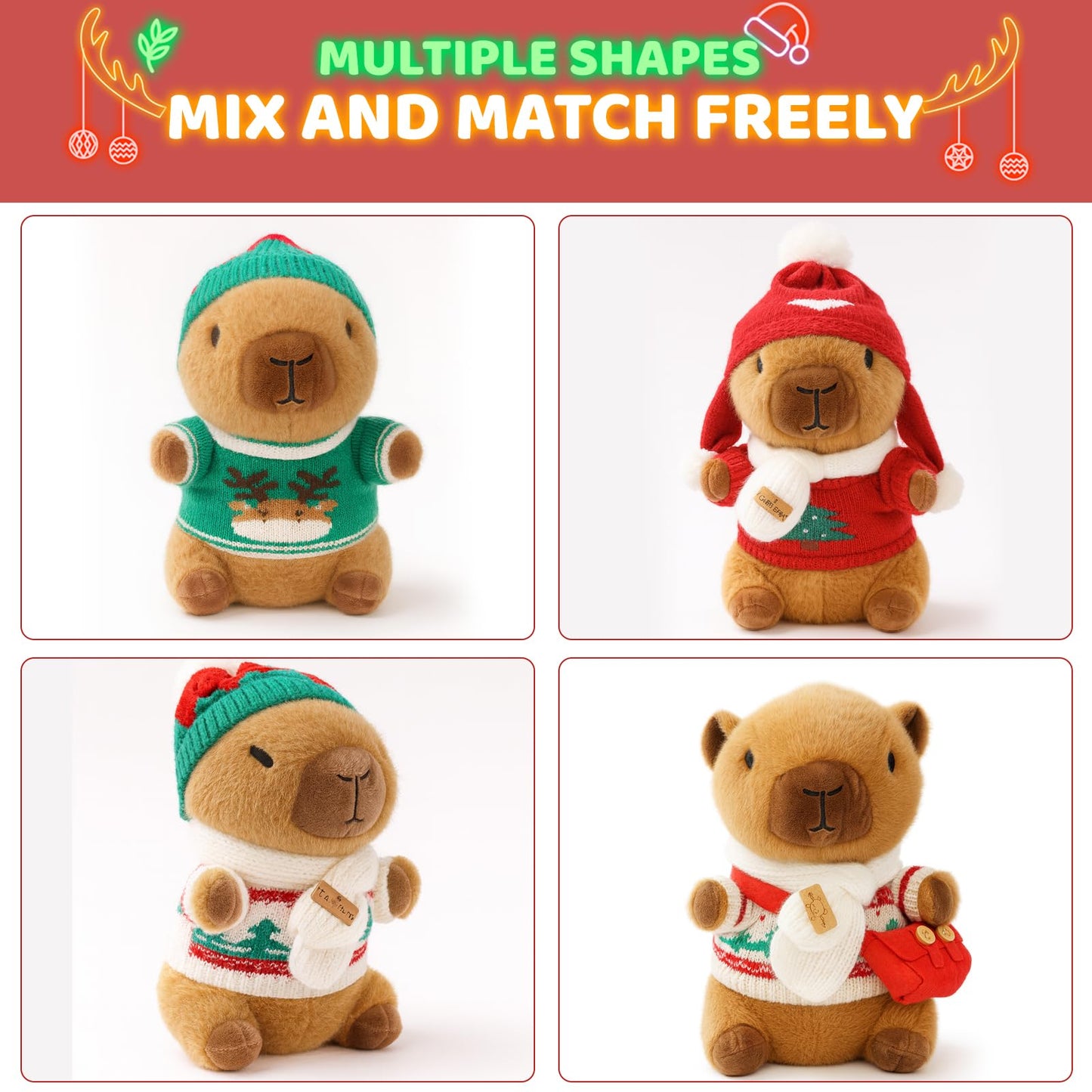 TITQWOP 10.2-inch Red Capybara Plush Toy with 9 Clothes and Accessories
