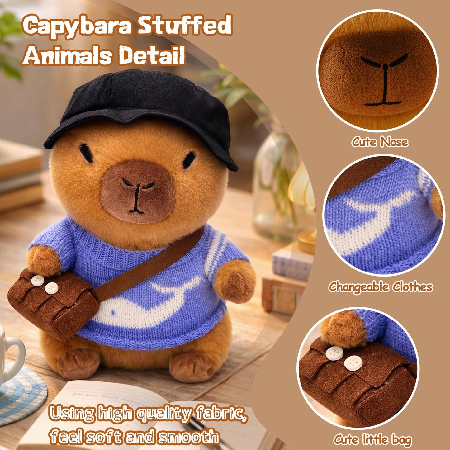 TITQWOP Capybara Plush Toy with 9 Outfits & Accessories – Super Soft Plush for Kids