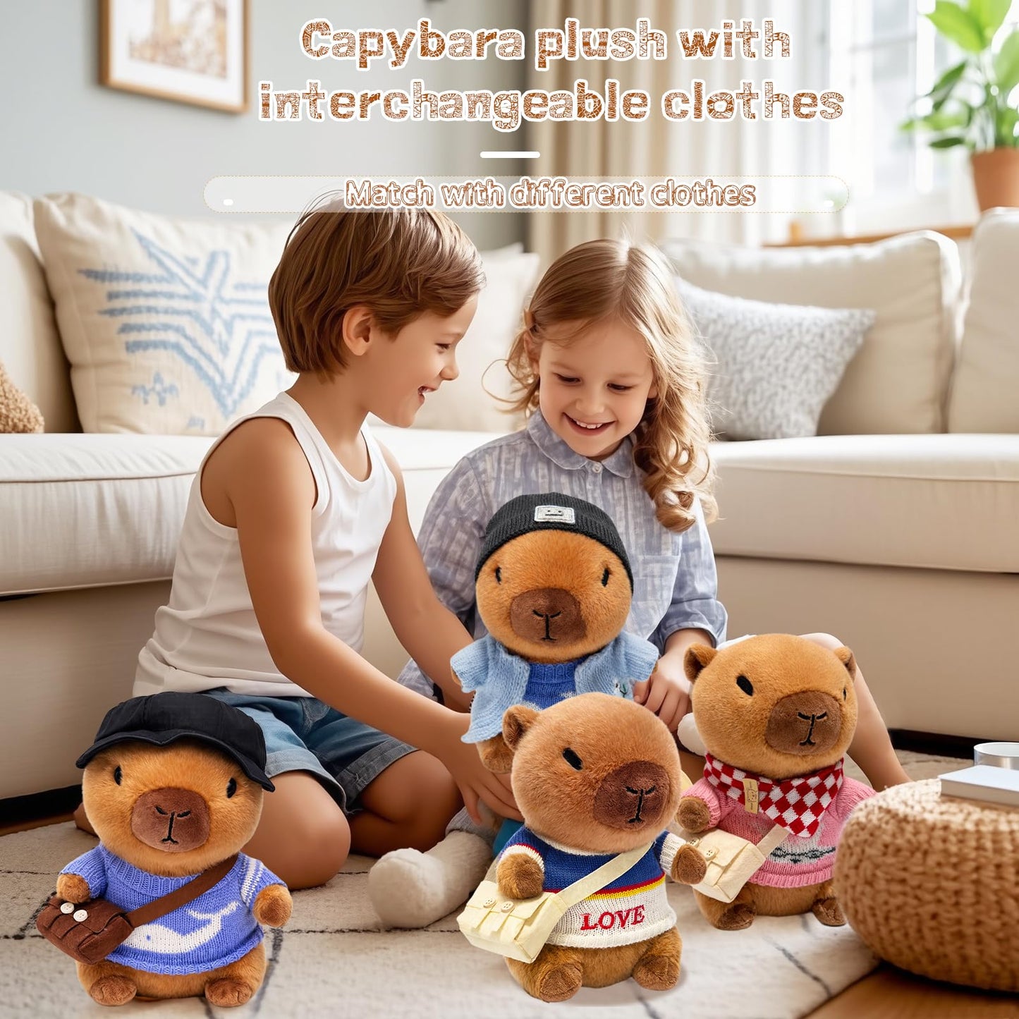 TITQWOP Capybara Plush Toy with 9 Outfits & Accessories – Super Soft Plush for Kids