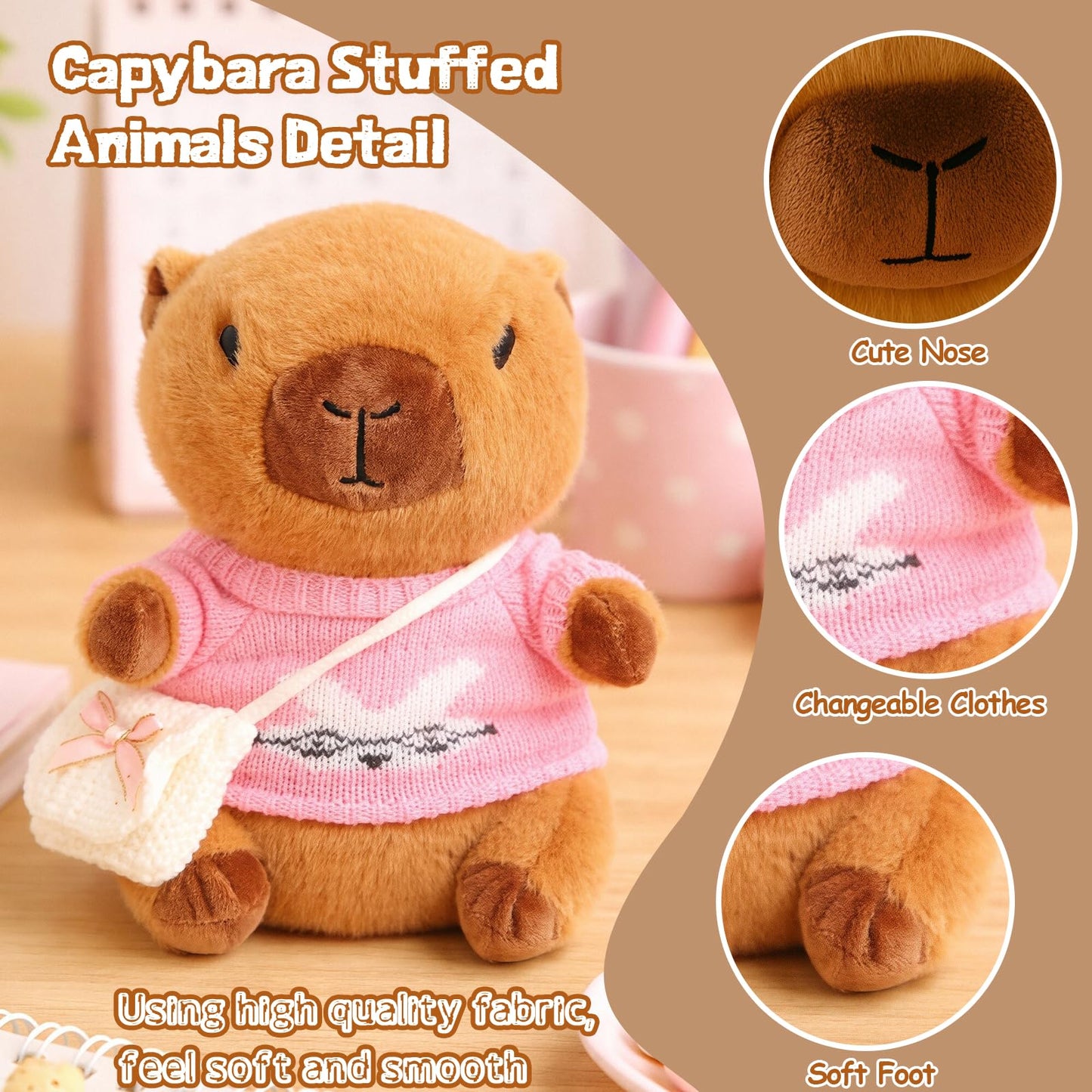 TITQWOP Capybara Plush Toy with 9 Outfits & Accessories – Ultra-Soft Dress-Up Plush for Kids