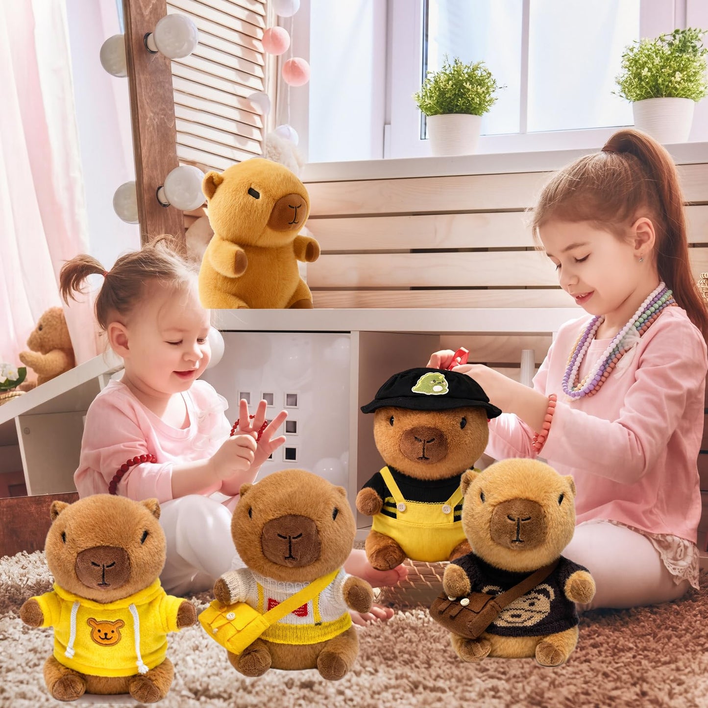 TITQWOP Capybara Plush Toy — 10.2-Inch Black Capybara with 9 Outfits & Accessories
