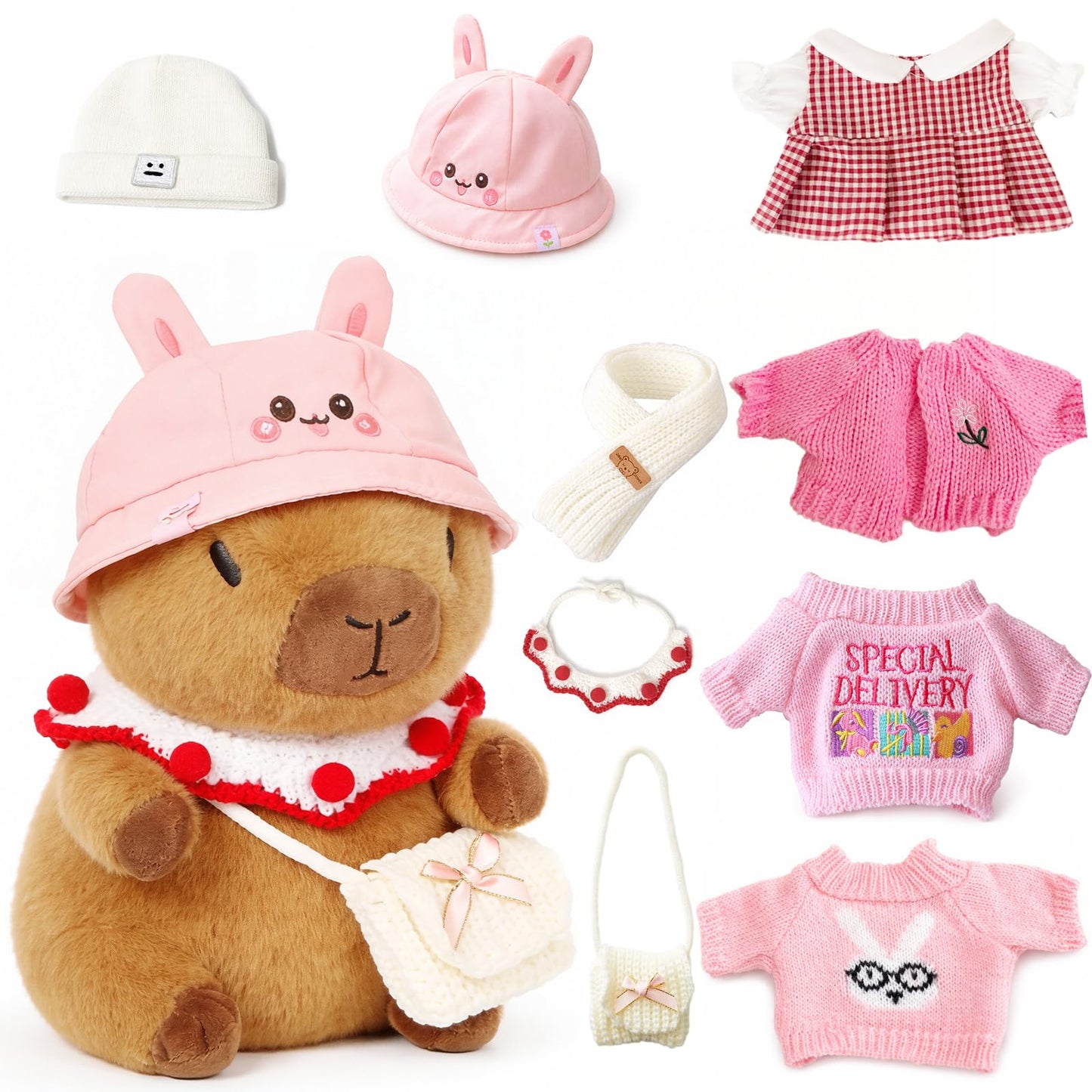 TITQWOP Capybara Plush Toy with 9 Outfits & Accessories – Ultra-Soft Dress-Up Plush for Kids