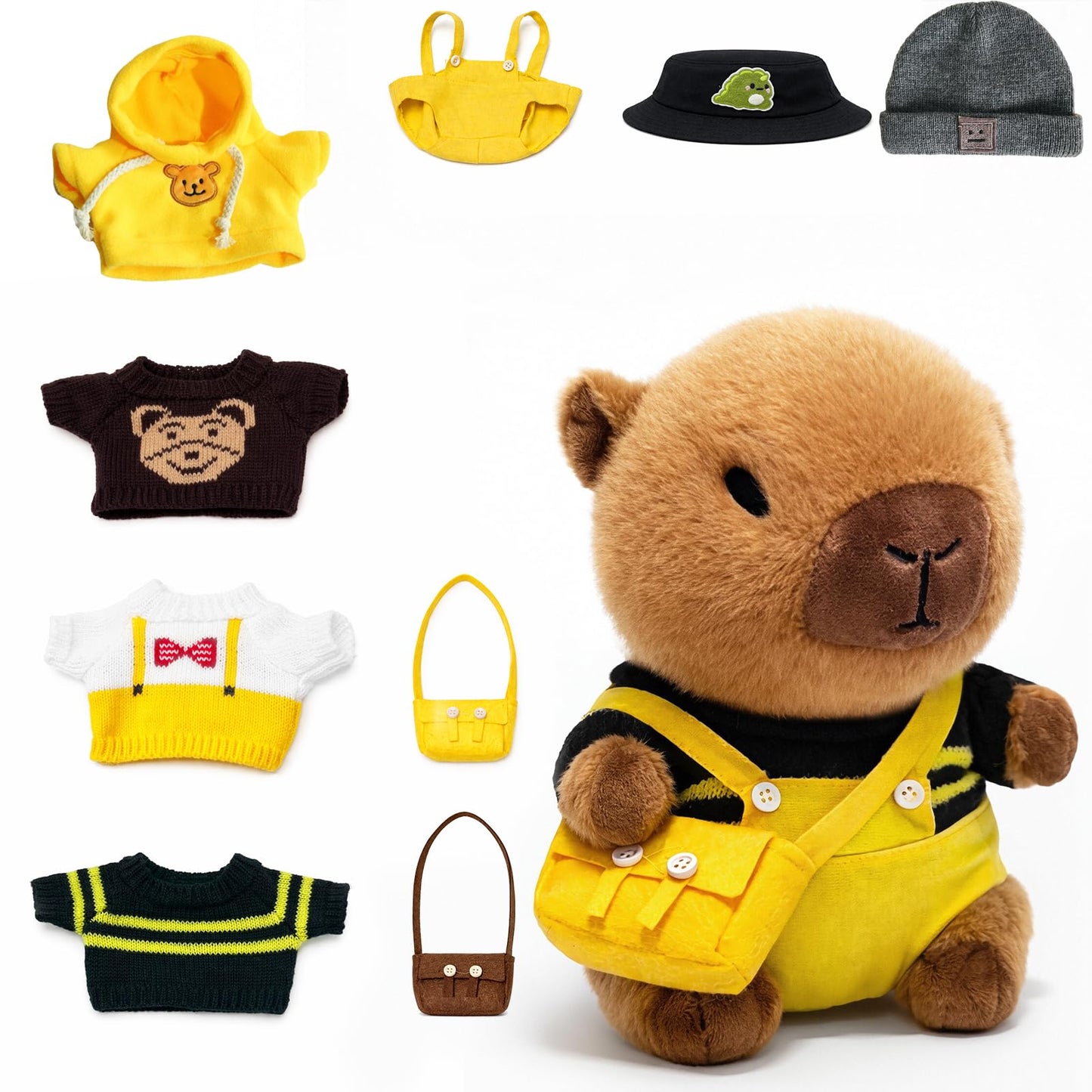 TITQWOP Capybara Plush Toy — 10.2-Inch Black Capybara with 9 Outfits & Accessories