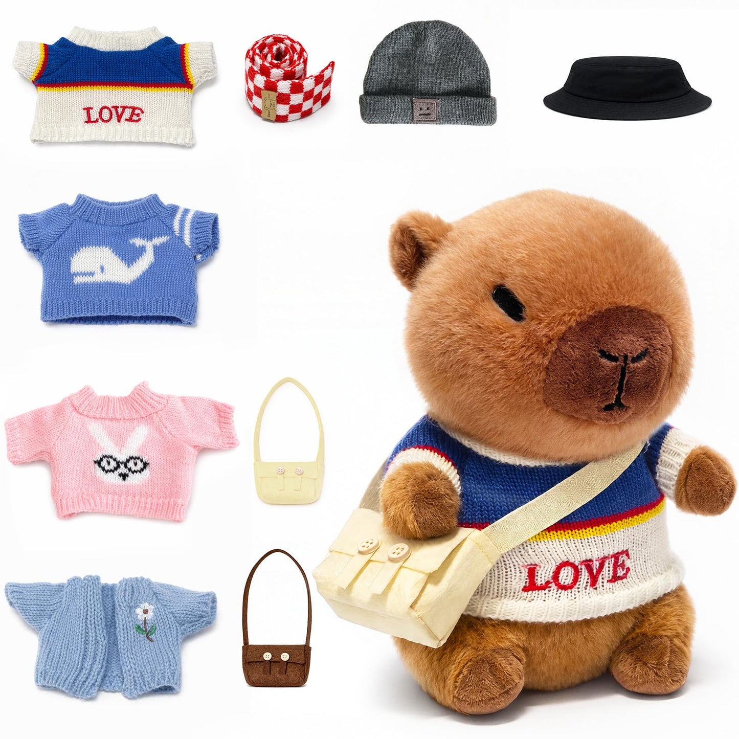 TITQWOP Capybara Plush Toy with 9 Outfits & Accessories – Super Soft Plush for Kids