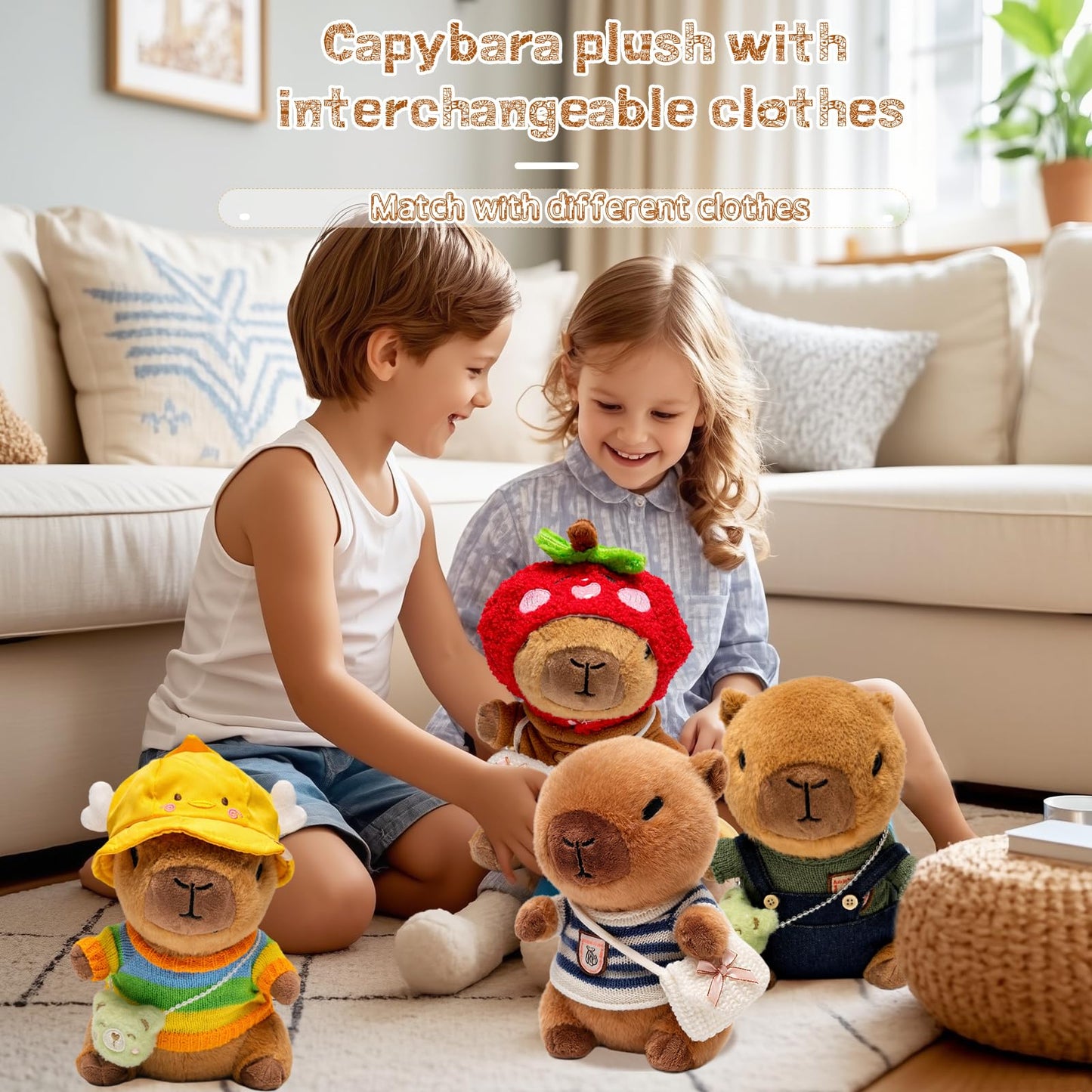 TITQWOP 10.2-Inch Brown Capybara Plush Toy with 9 Outfits and Accessories