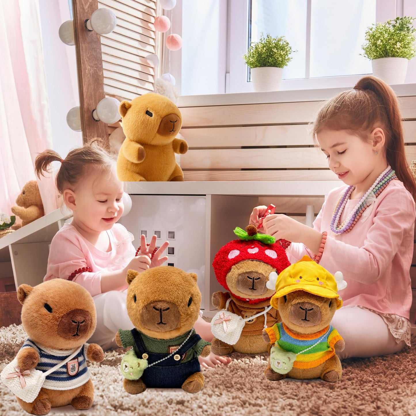 TITQWOP 10.2-Inch Brown Capybara Plush Toy with 9 Outfits and Accessories