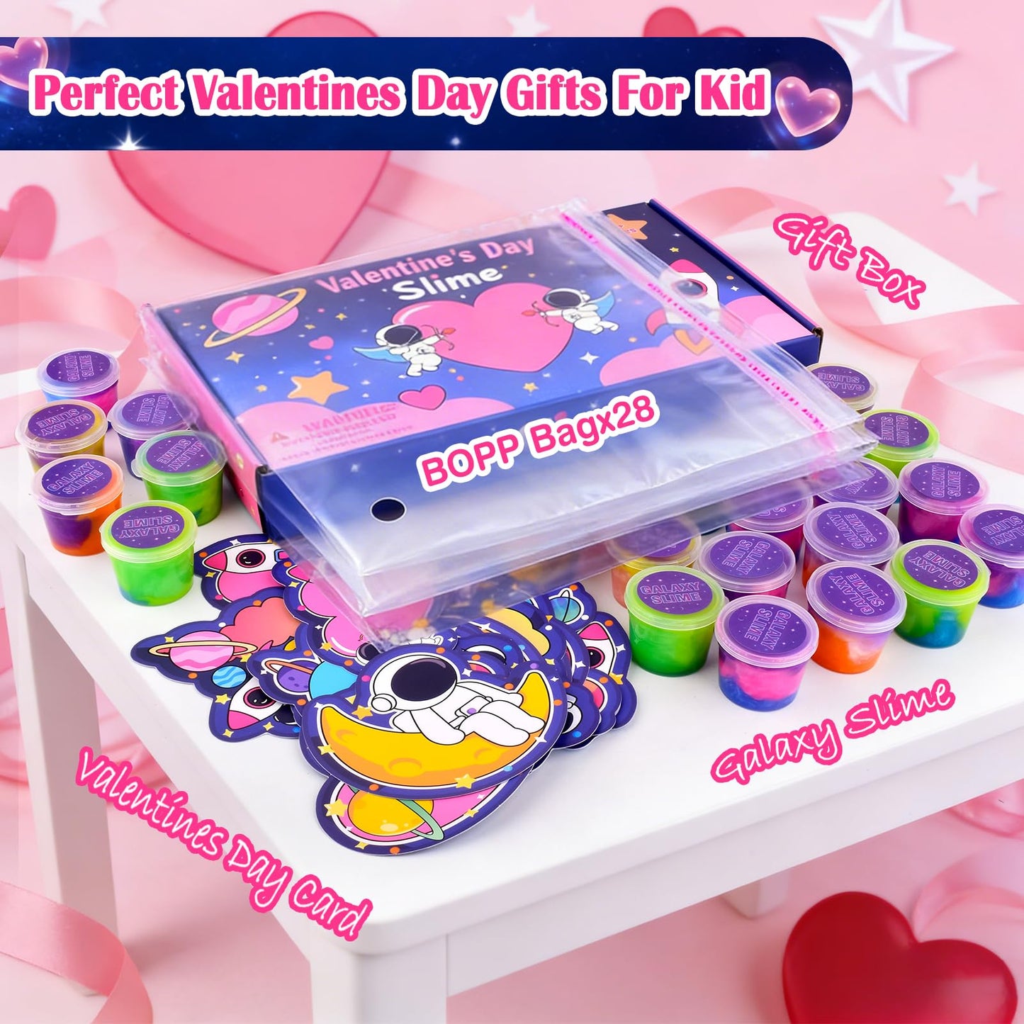 TITRITH 28-Pack Valentine Slime Gift Set – Galaxy Slime with Cards