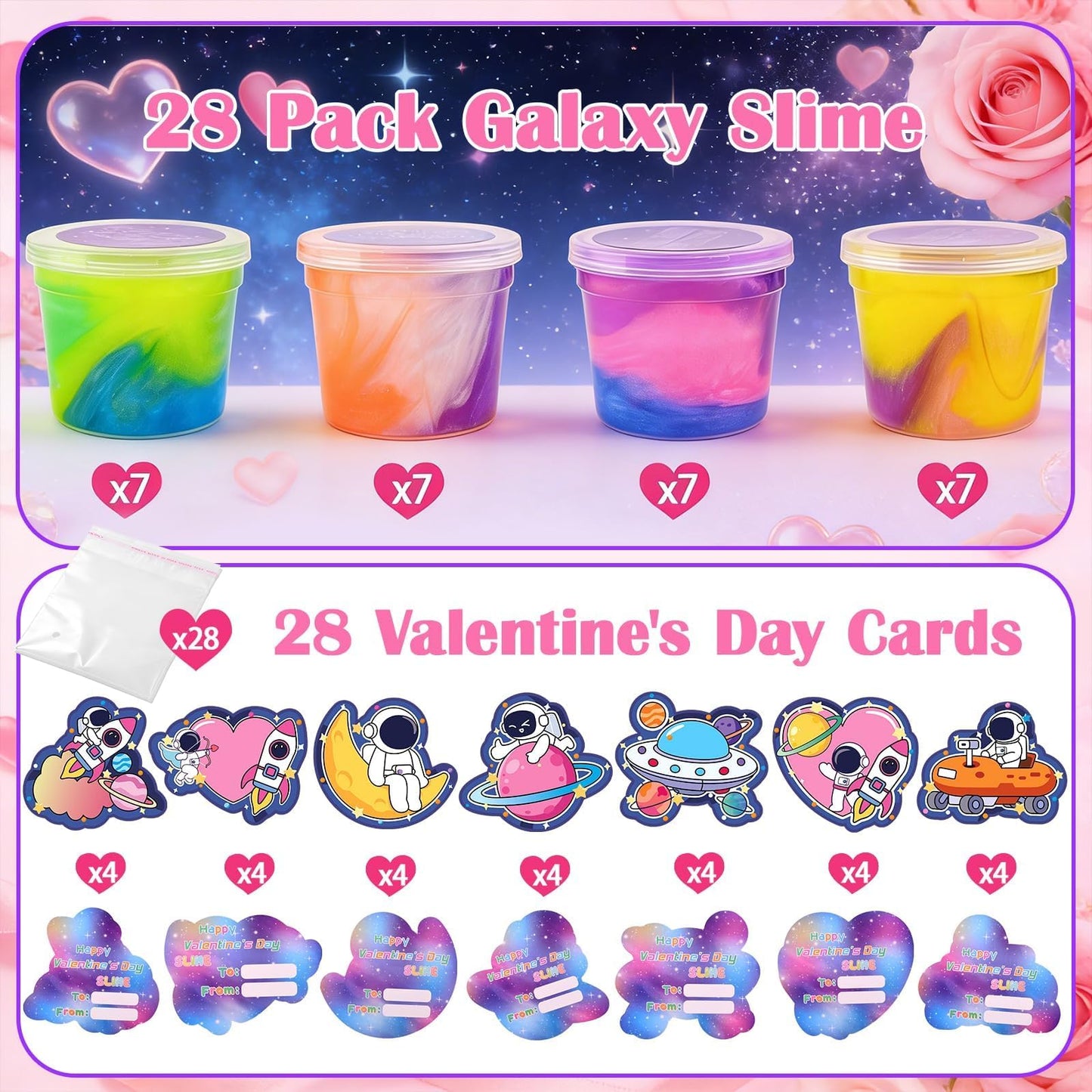 TITRITH 28-Pack Valentine Slime Gift Set – Galaxy Slime with Cards