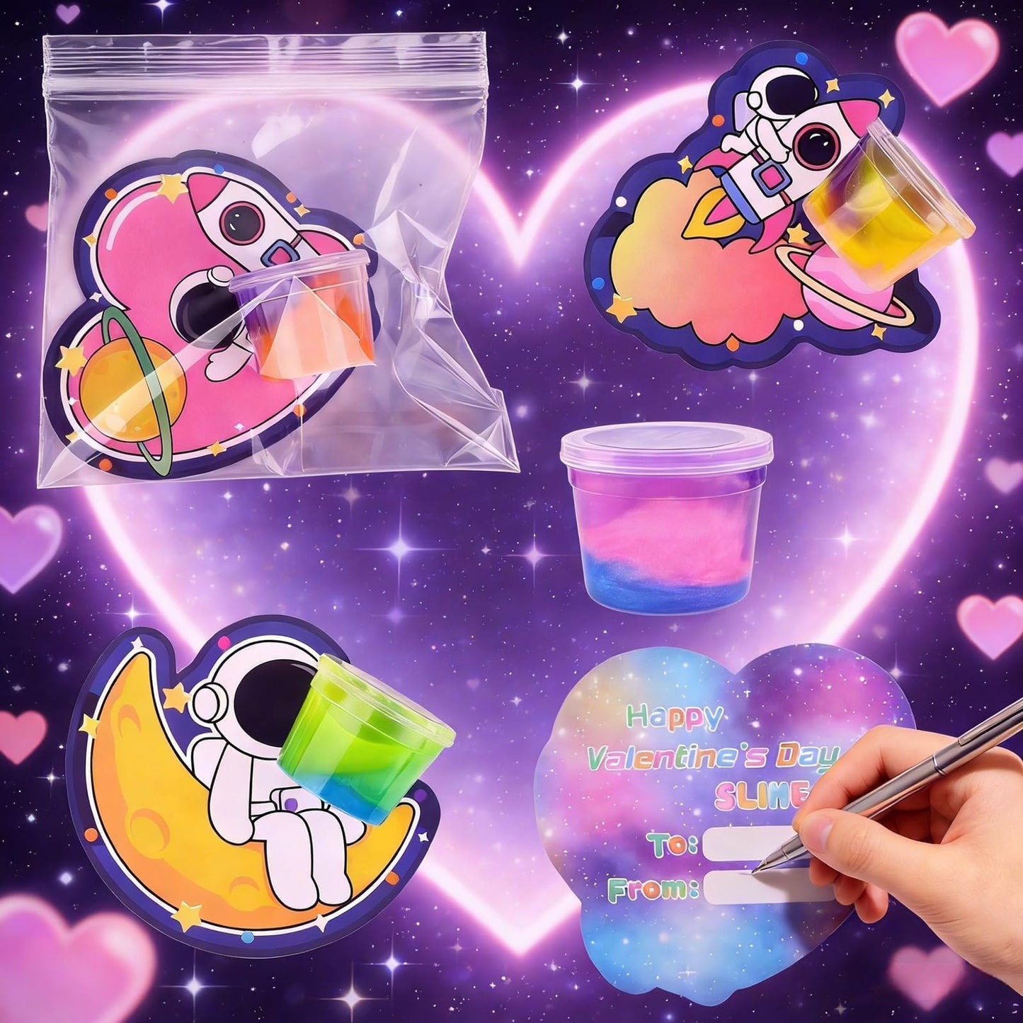 TITRITH 28-Pack Valentine Slime Gift Set – Galaxy Slime with Cards
