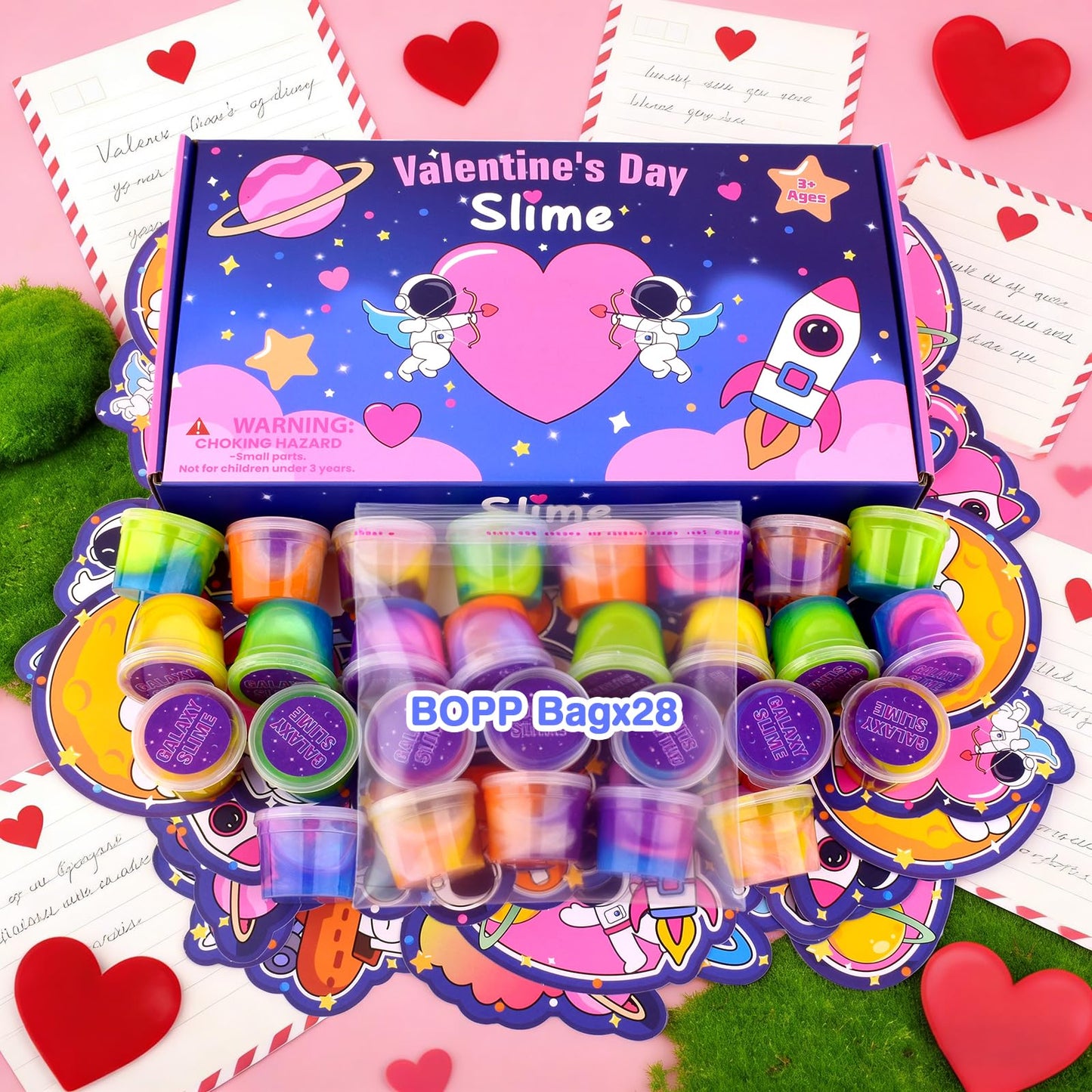 TITRITH 28-Pack Valentine Slime Gift Set – Galaxy Slime with Cards