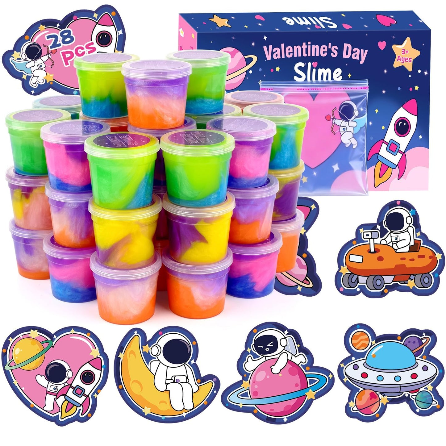TITRITH 28-Pack Valentine Slime Gift Set – Galaxy Slime with Cards