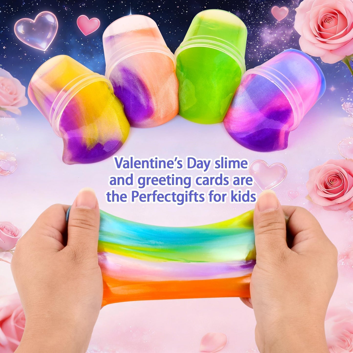 TITRITH 28-Pack Valentine Slime Gift Set – Galaxy Slime with Cards