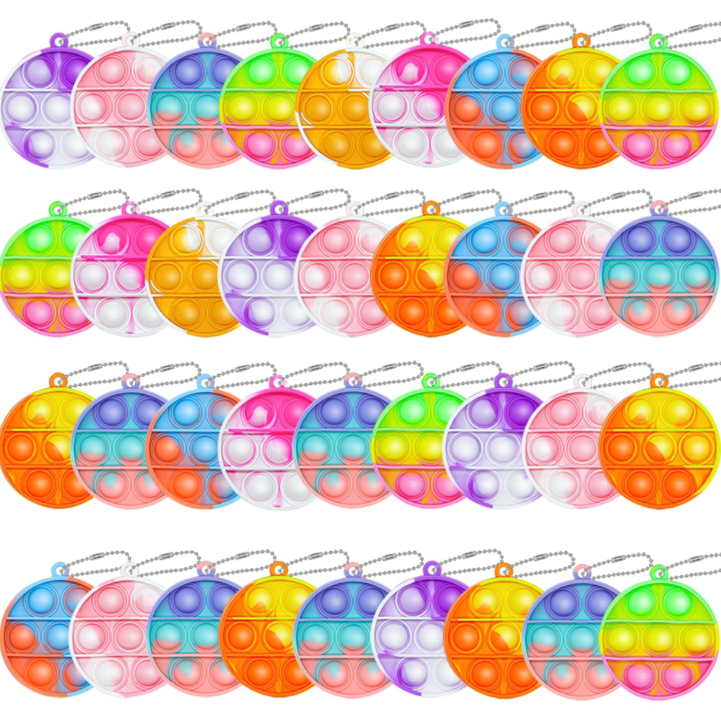 Tiusue 36 Pcs Kids Pop Fidget Keychains – Mini Fidget Toys Bulk for Party Favors, Goodie Bags & Classroom Prizes