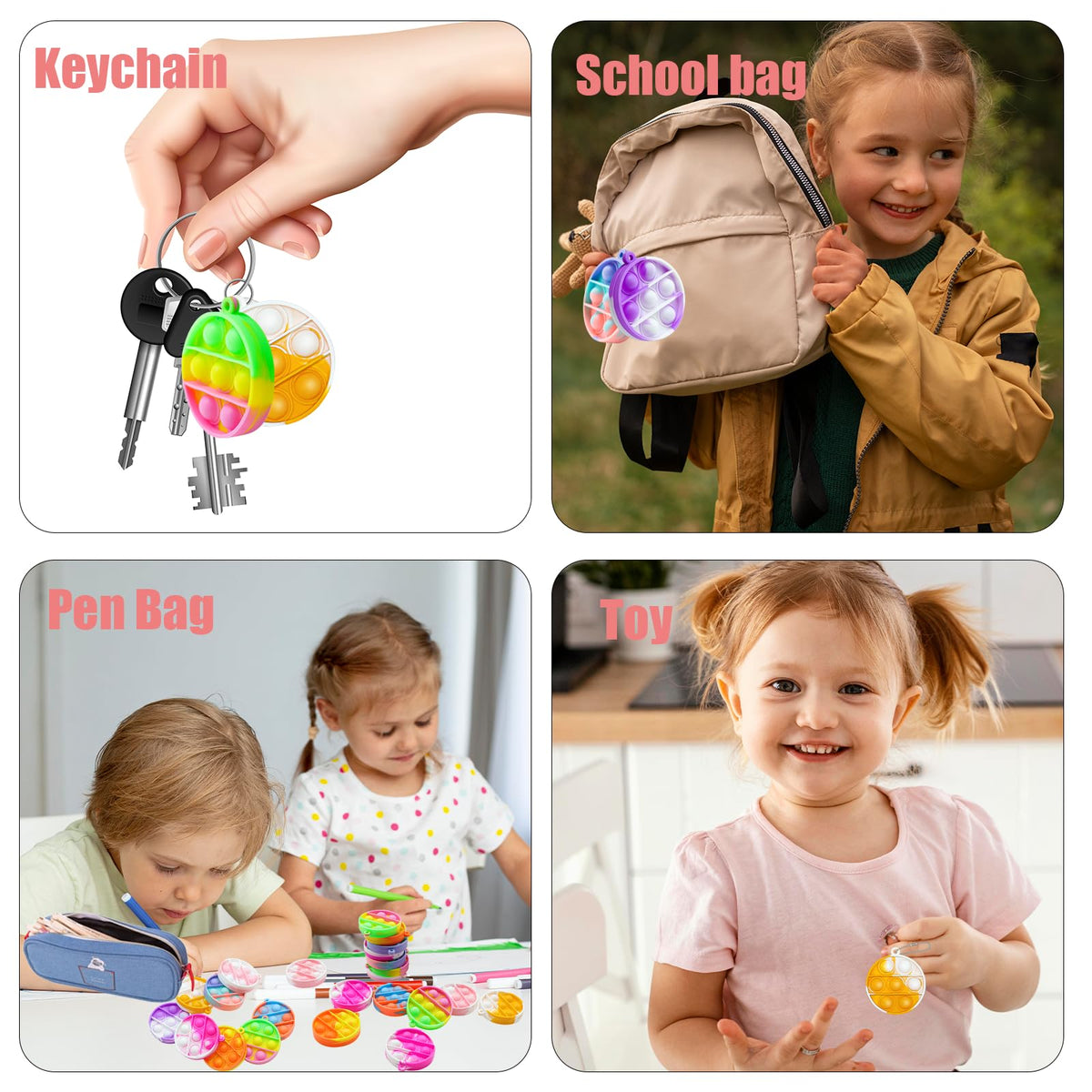 Tiusue 36 Pcs Kids Pop Fidget Keychains – Mini Fidget Toys Bulk for Party Favors, Goodie Bags & Classroom Prizes