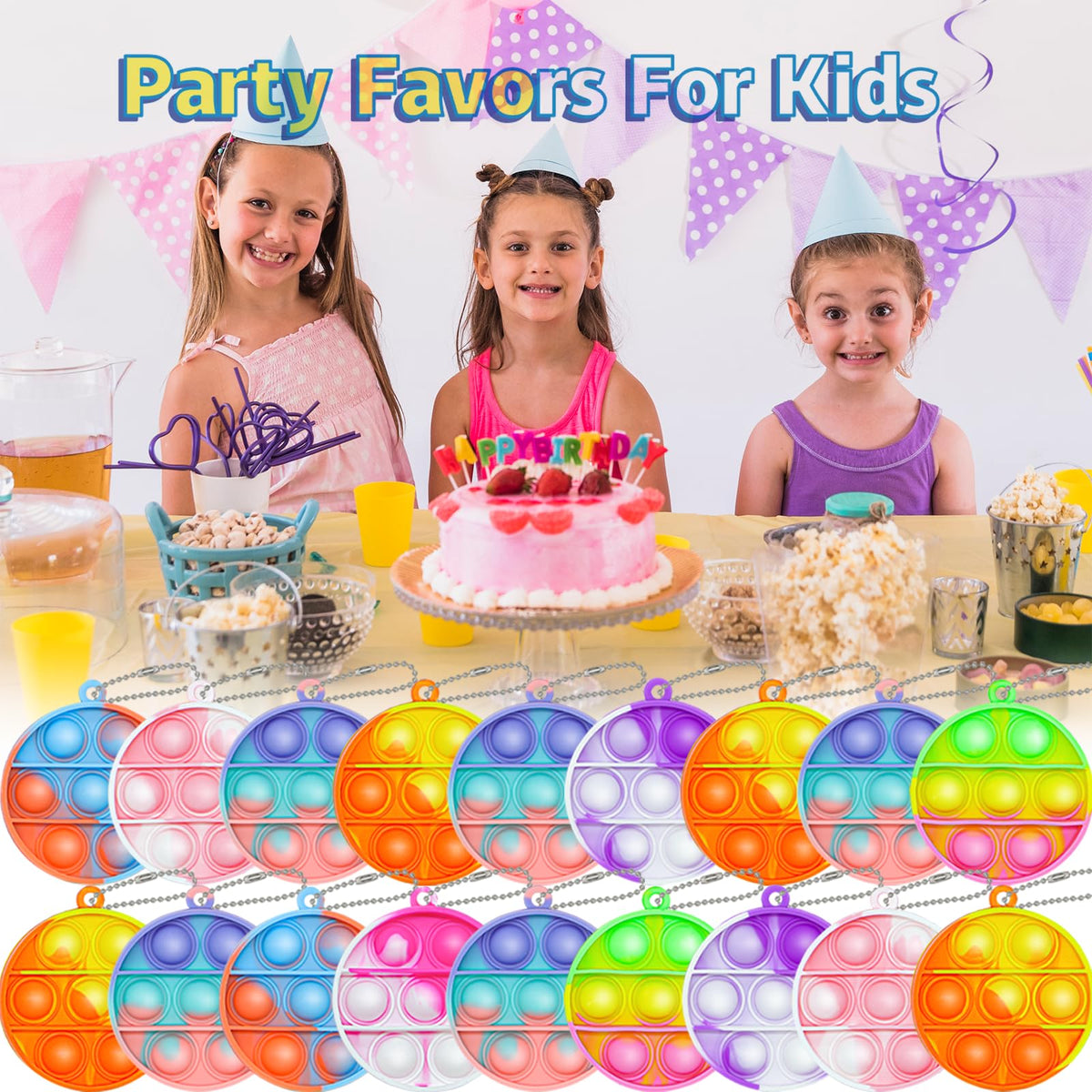 Tiusue 36 Pcs Kids Pop Fidget Keychains – Mini Fidget Toys Bulk for Party Favors, Goodie Bags & Classroom Prizes