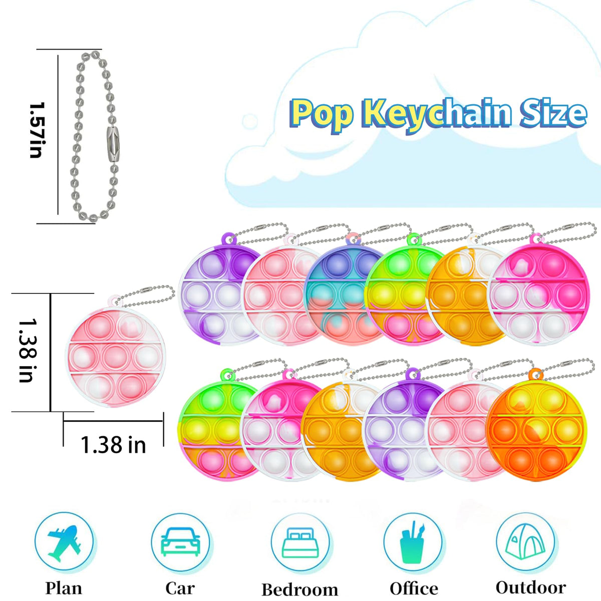 Tiusue 36 Pcs Kids Pop Fidget Keychains – Mini Fidget Toys Bulk for Party Favors, Goodie Bags & Classroom Prizes