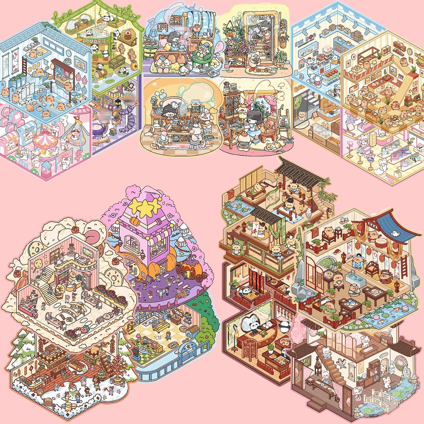 TIYIMIYUXU 20-Scene 3D Sticker Set – Isometric House DIY Stickers for Adults | Creative Calm