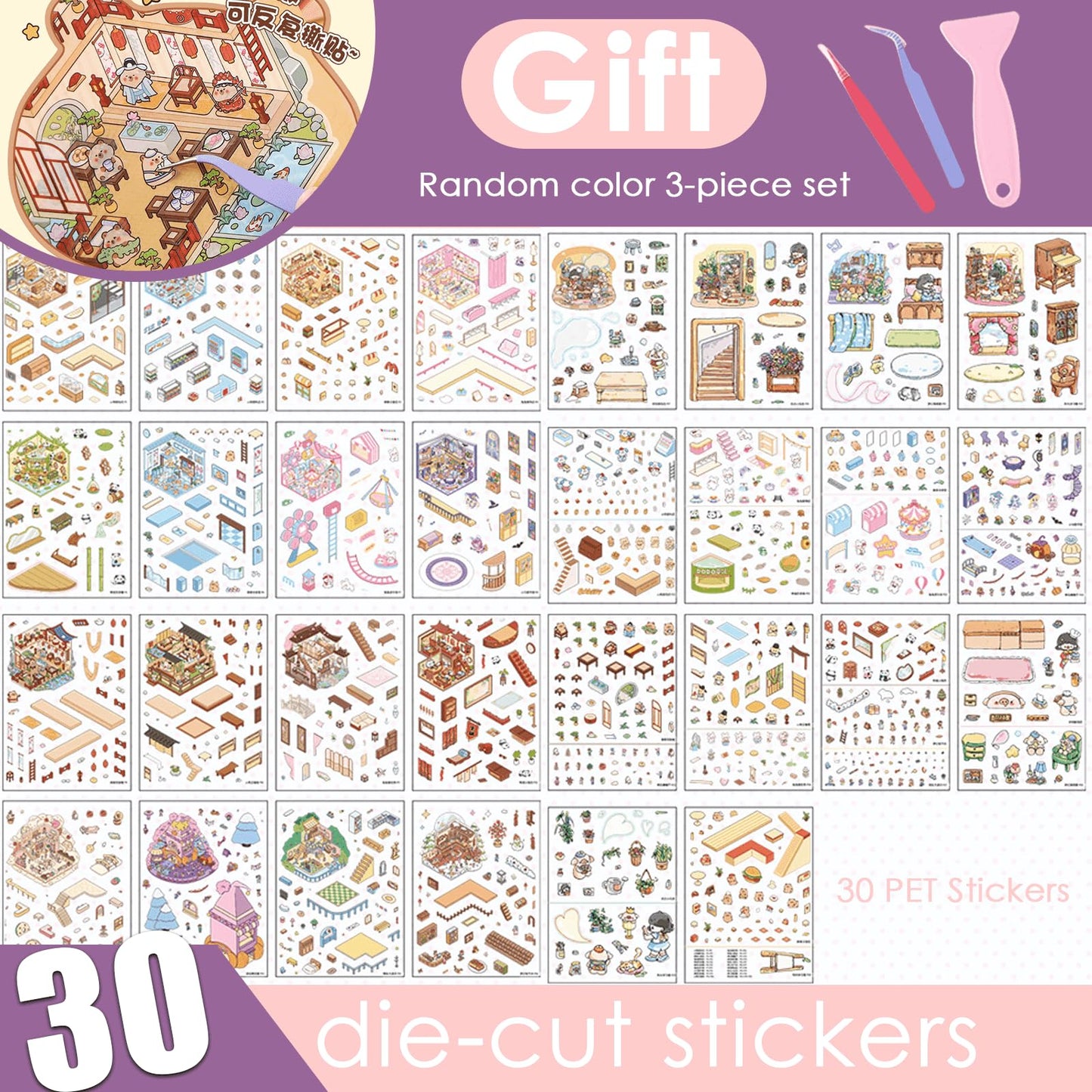 TIYIMIYUXU 20-Scene 3D Sticker Set – Isometric House DIY Stickers for Adults | Creative Calm