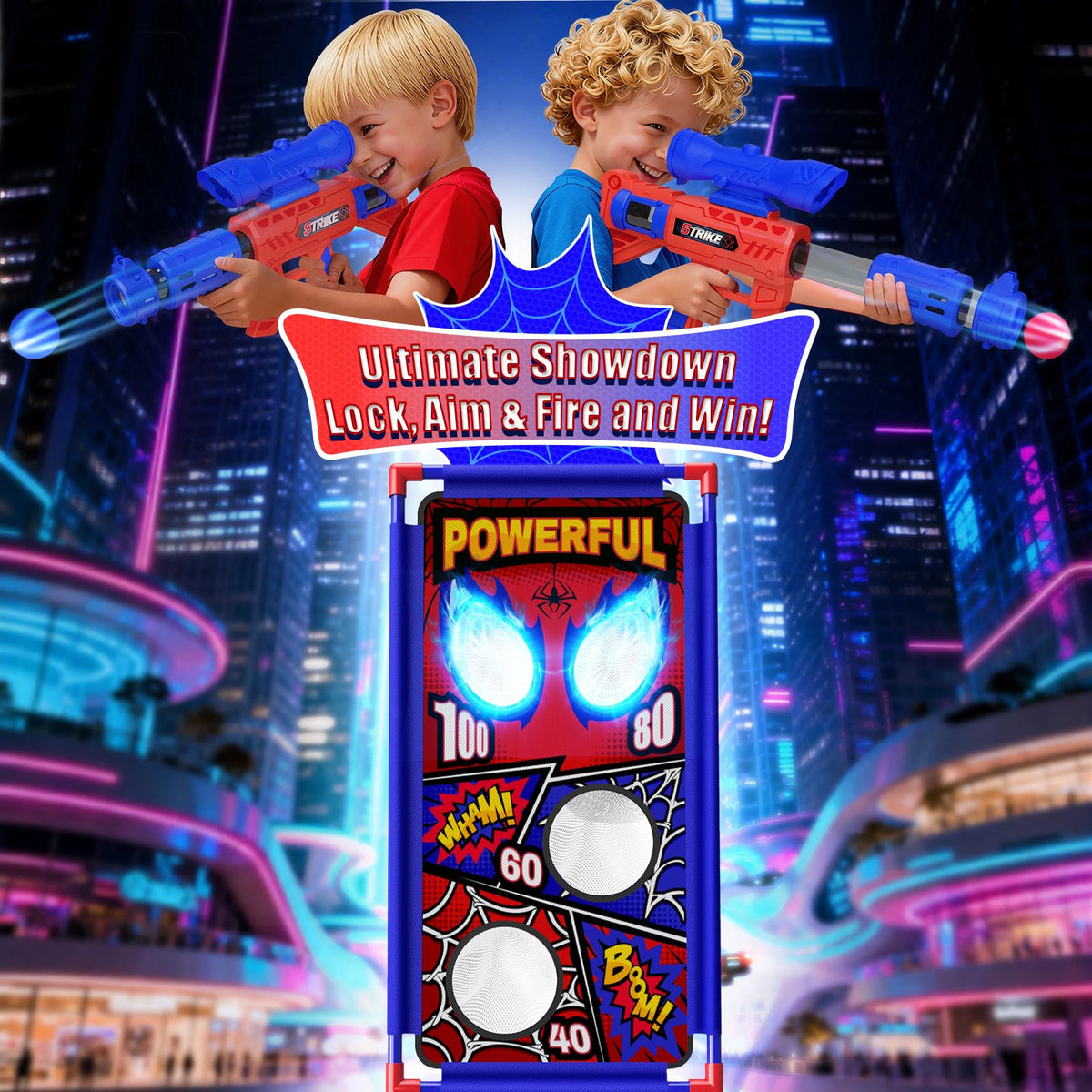 Tiyvnsi Shooting Toy Set with Hero Target & Dual Air Blasters | Indoor & Outdoor Kids Toy