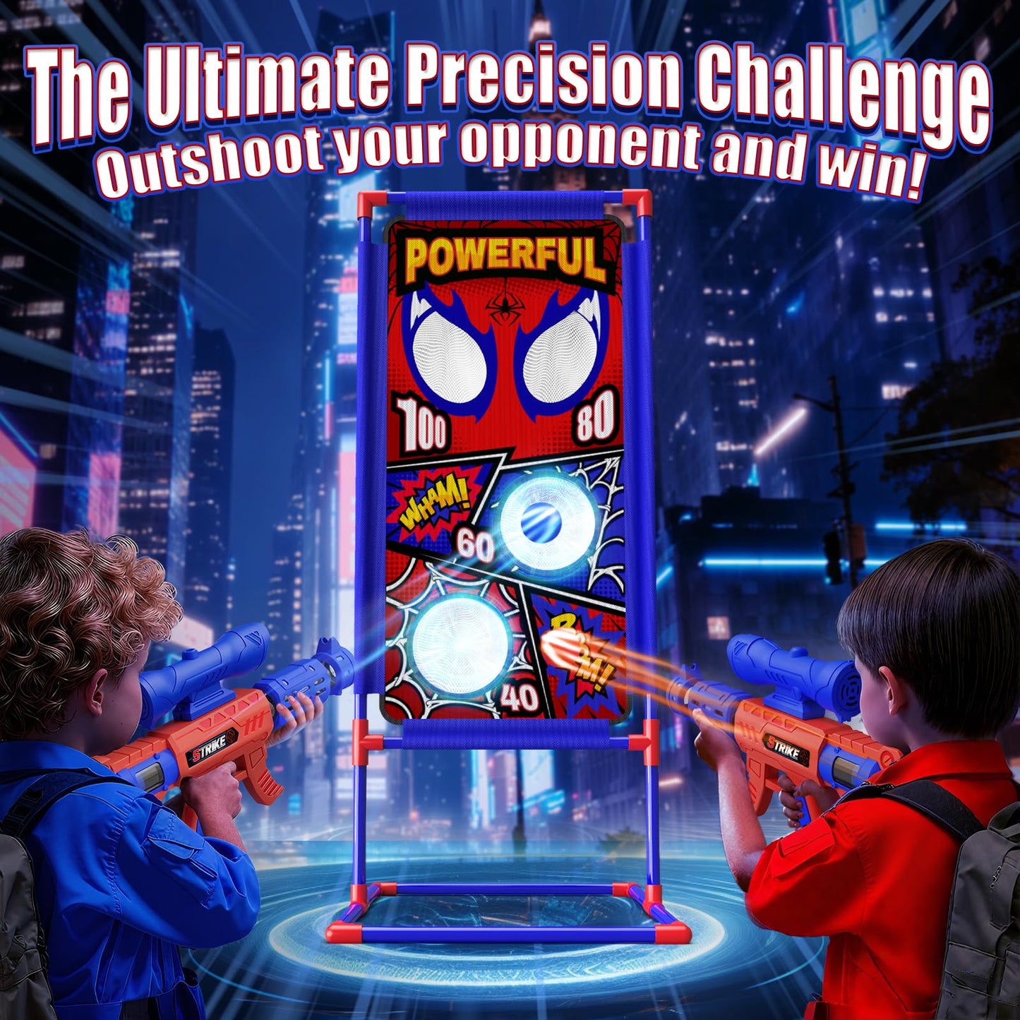 Tiyvnsi Shooting Toy Set with Hero Target & Dual Air Blasters | Indoor & Outdoor Kids Toy