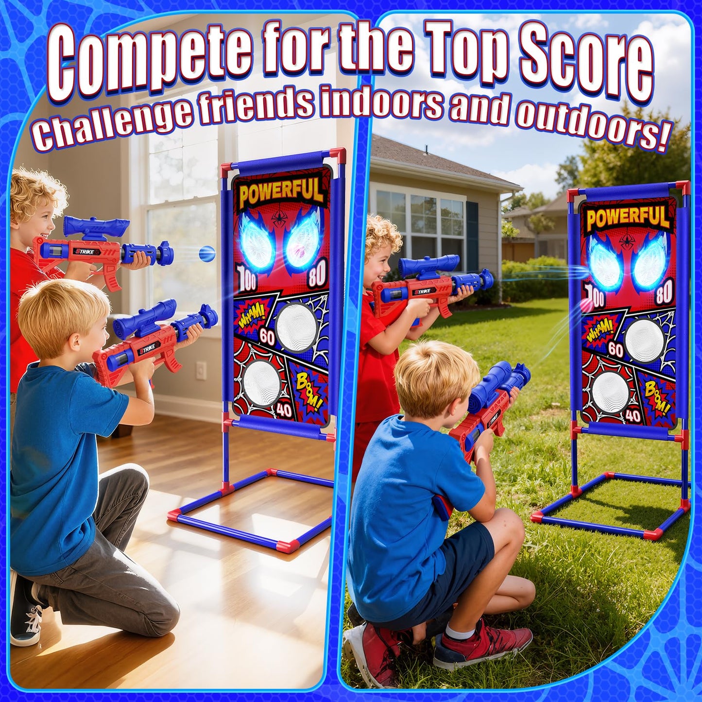 Tiyvnsi Shooting Toy Set with Hero Target & Dual Air Blasters | Indoor & Outdoor Kids Toy