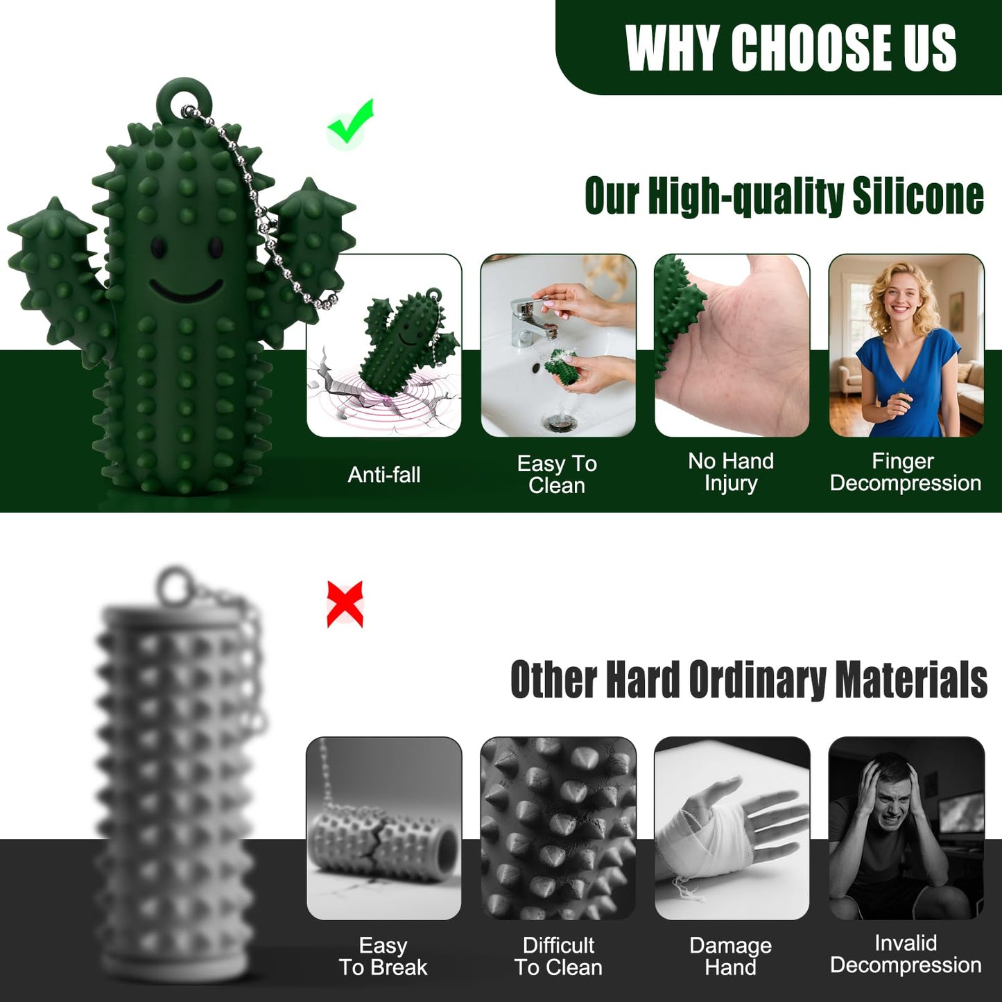 Tizuxa Little Ouchies Pain Fidget – Silicone Cactus Stim Tool for Adults | Spiky Grippie Keychain