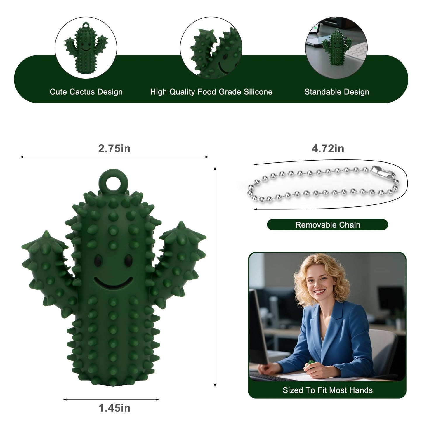 Tizuxa Little Ouchies Pain Fidget – Silicone Cactus Stim Tool for Adults | Spiky Grippie Keychain