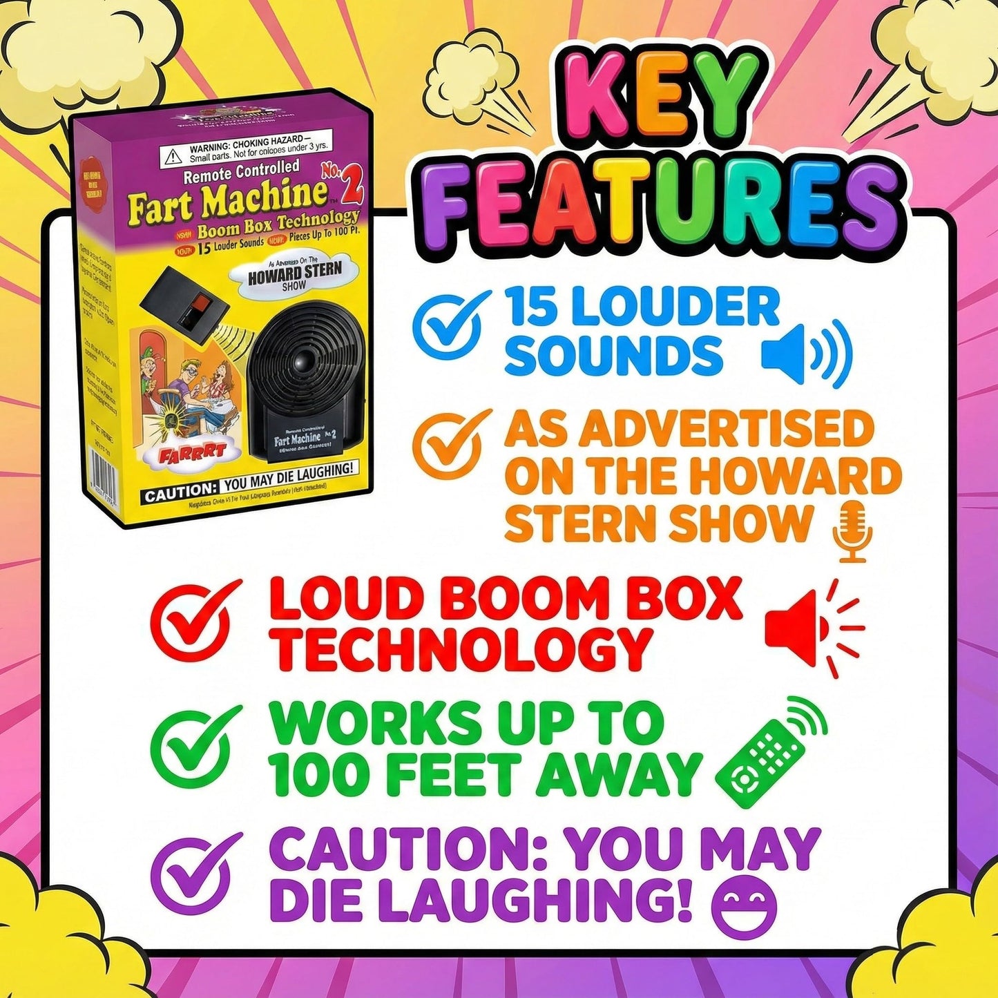 T.J. Wisemen Fart Machine 2 with Remote — 15 Sounds, 100 ft Range, Battery Included