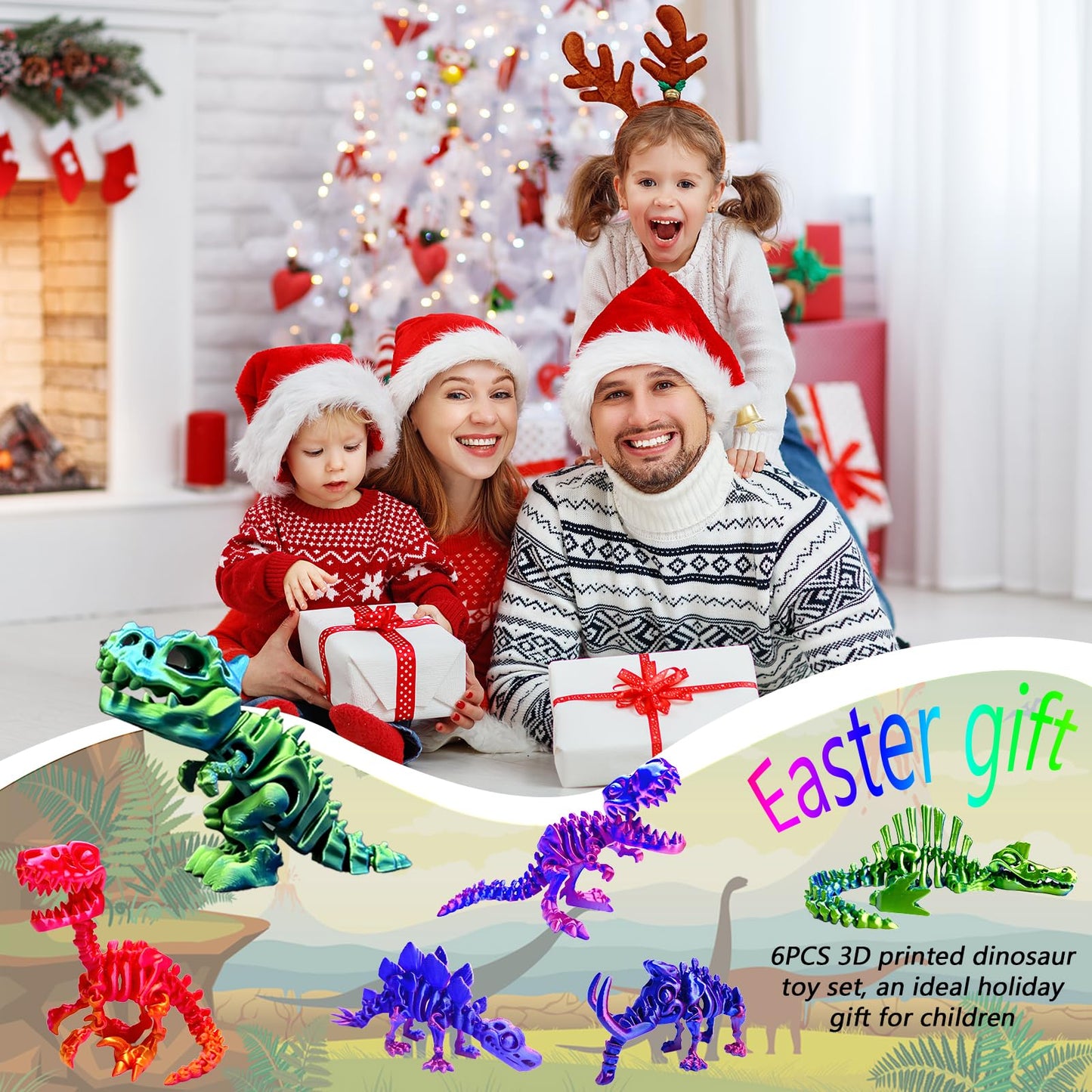 TJYZGXQ 6-Pack 3D Printed Dinosaur Skeletons — T-Rex Fidget Toys & Desk Gifts for Kids