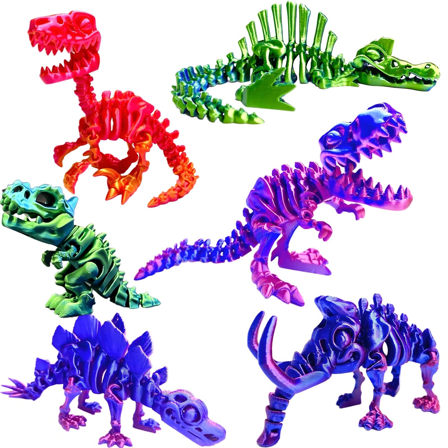 TJYZGXQ 6-Pack 3D Printed Dinosaur Skeletons — T-Rex Fidget Toys & Desk Gifts for Kids