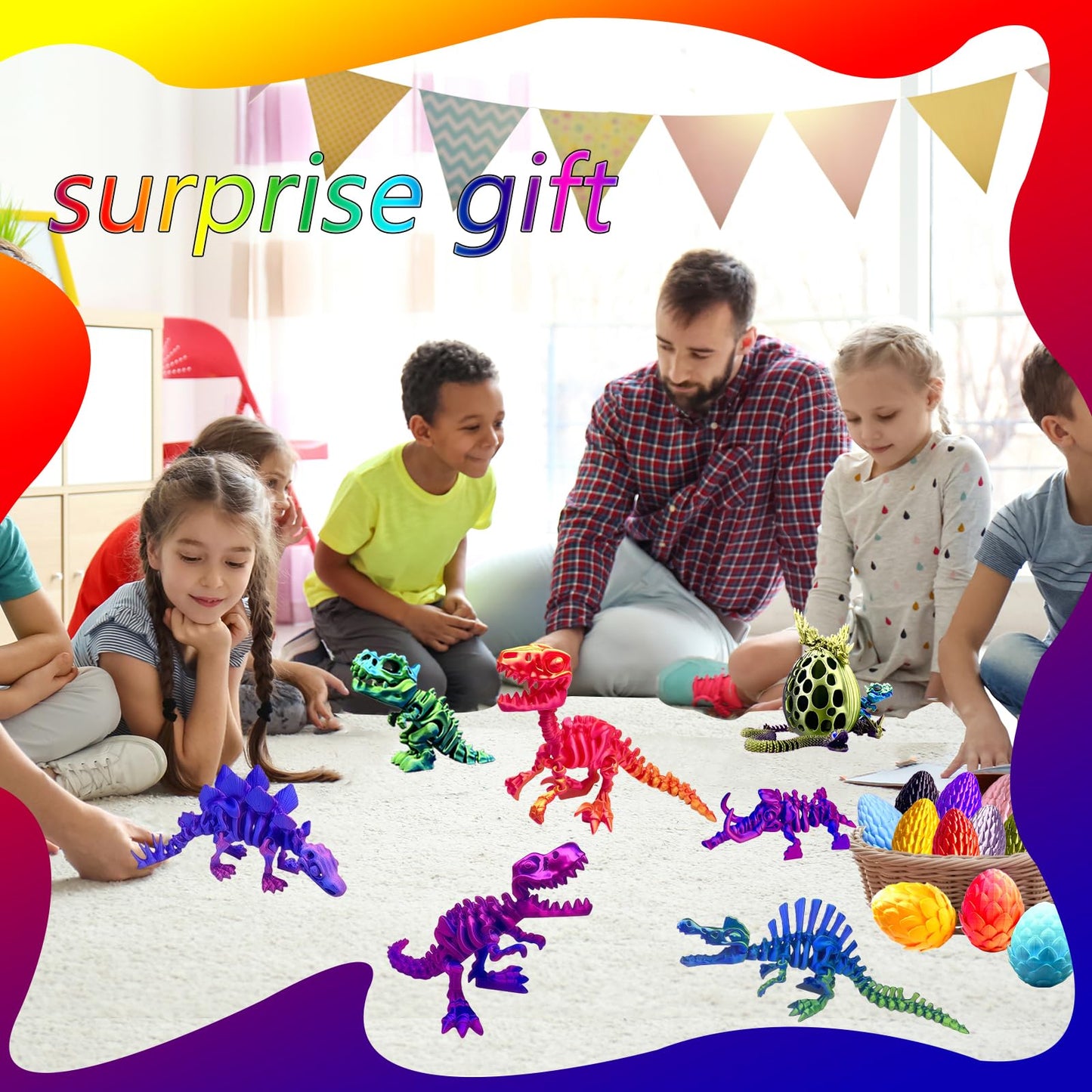 TJYZGXQ 6-Pack 3D Printed Dinosaur Skeletons — T-Rex Fidget Toys & Desk Gifts for Kids